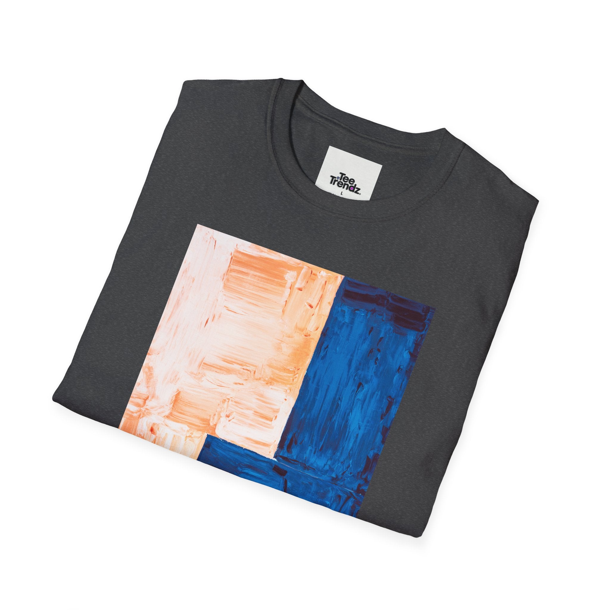 Abstract Color Block T-Shirt — Blue & Peach Modern Art Tee