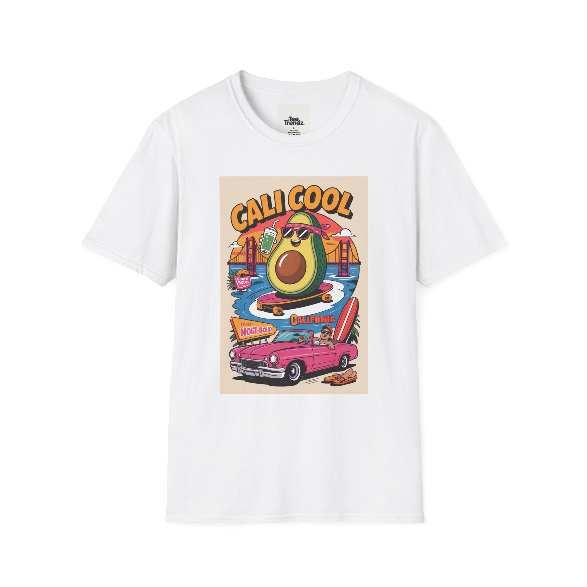 Cali Cool Avocado Tee — Retro Surfing California Graphic T-Shirt