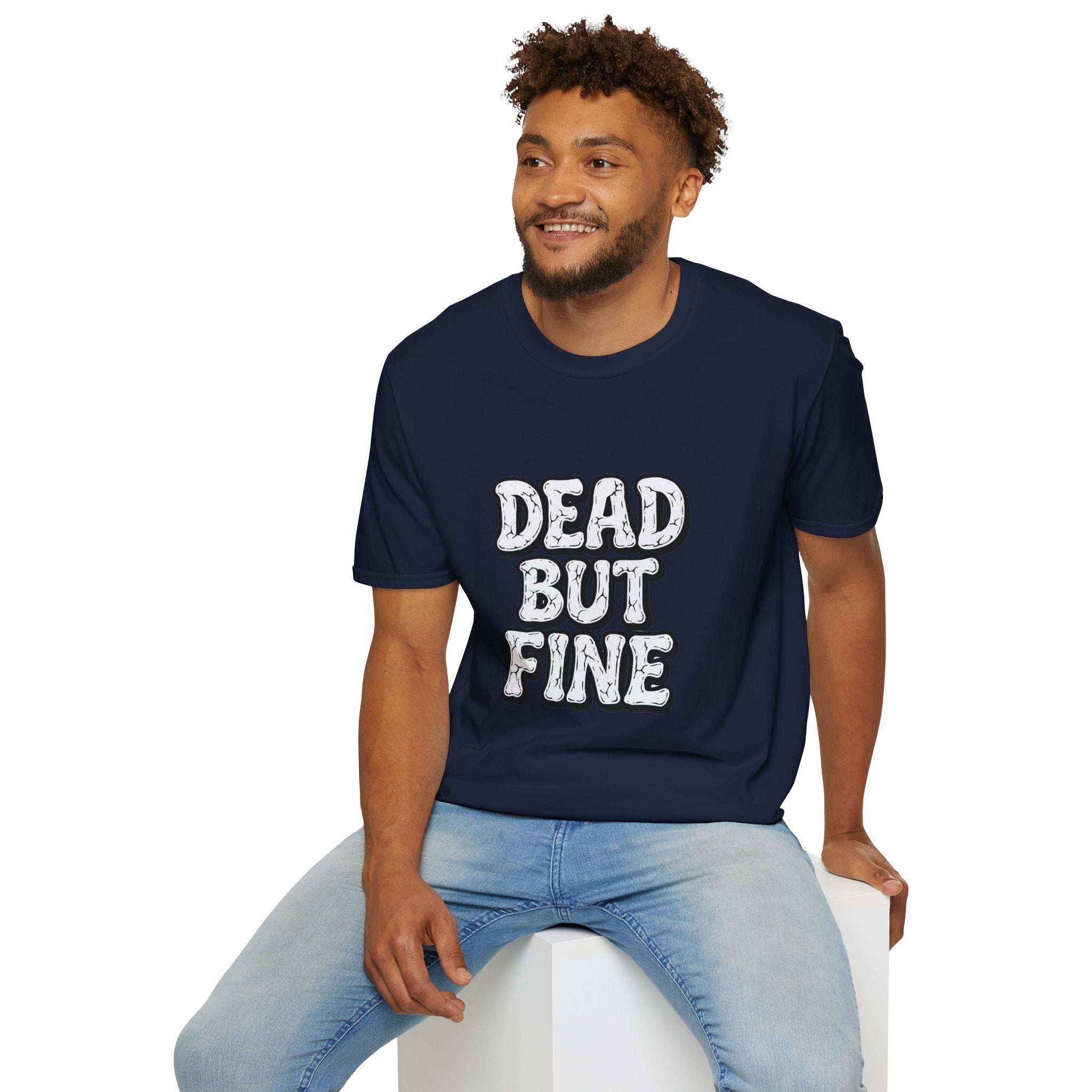 T-Shirt — "Dead But Fine" Gothic Bubble Letter Tee