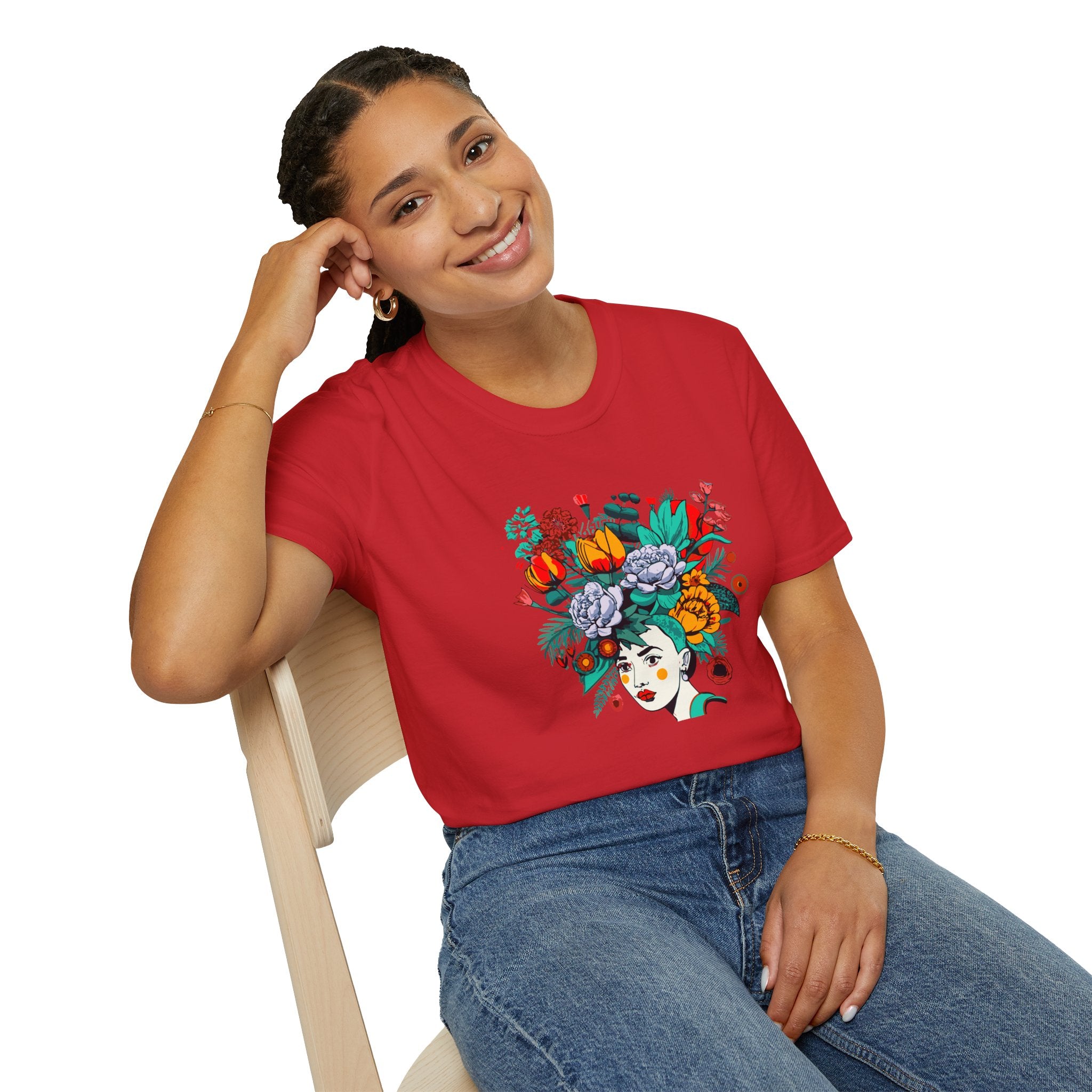 Floral Frida-Inspired Portrait T-Shirt