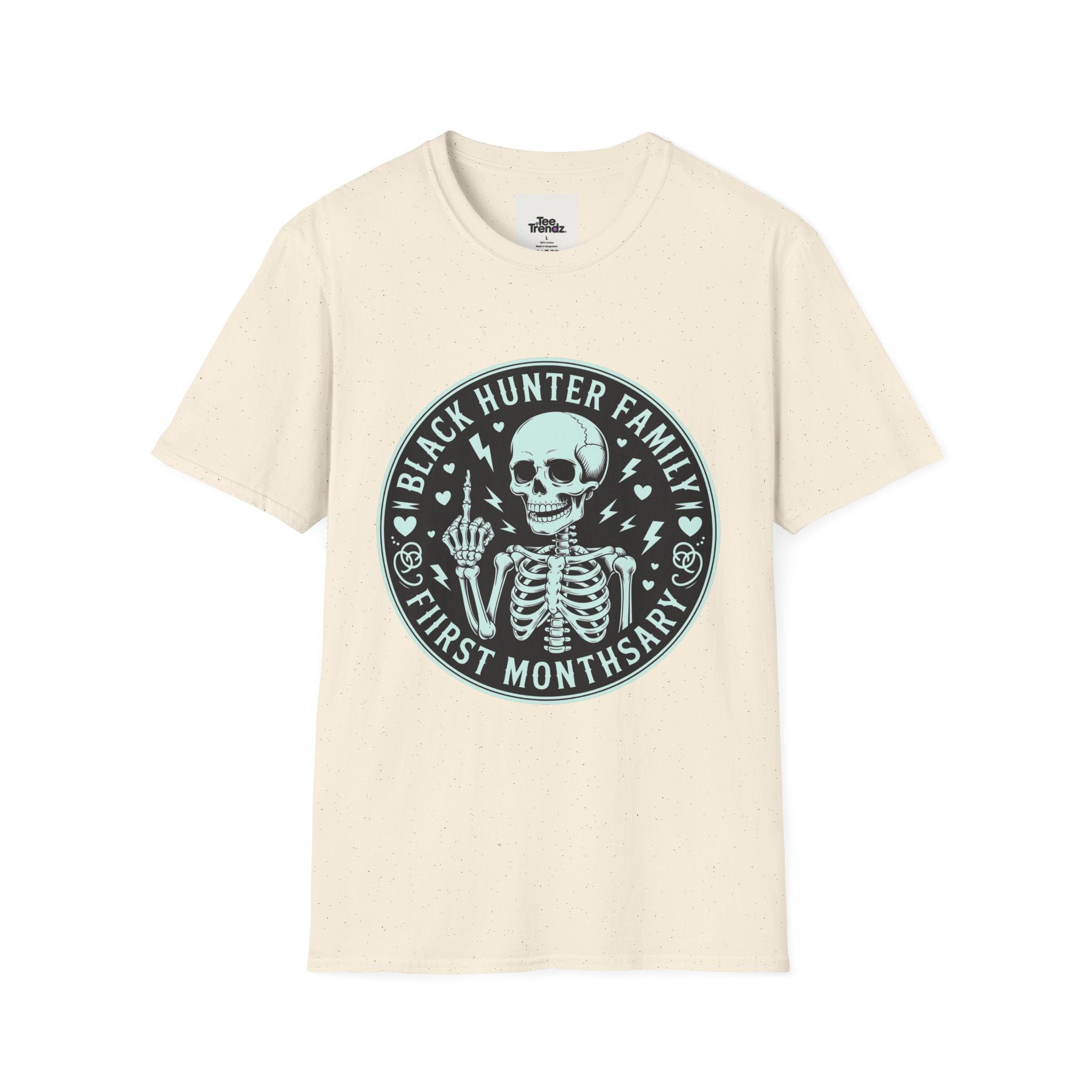 First Months Skeleton Family T-Shirt — "Black Hunter Family" Newborn Milestone Tee