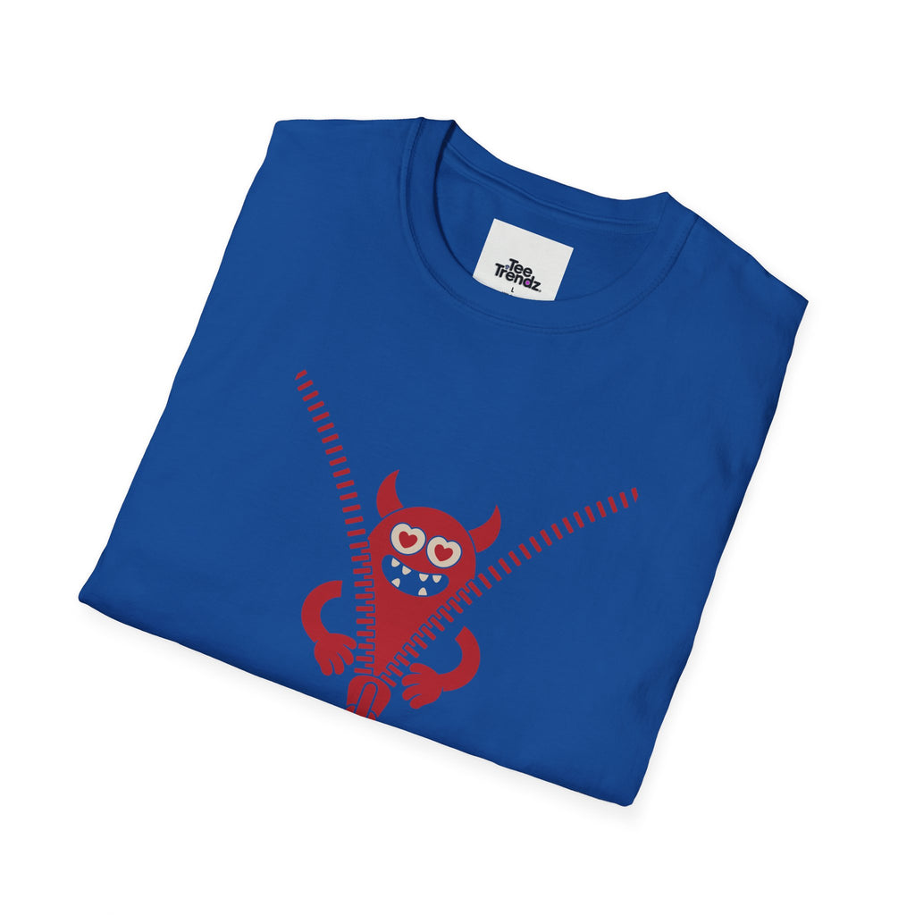 T-Shirt — Playful Monster Zipper Graphic Tee