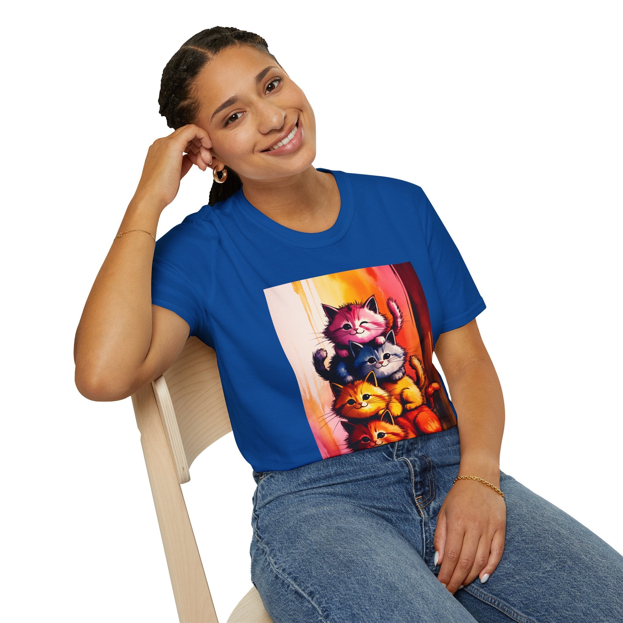 Colorful Stacked Cats T-Shirt — Playful Cute Cat Art Tee