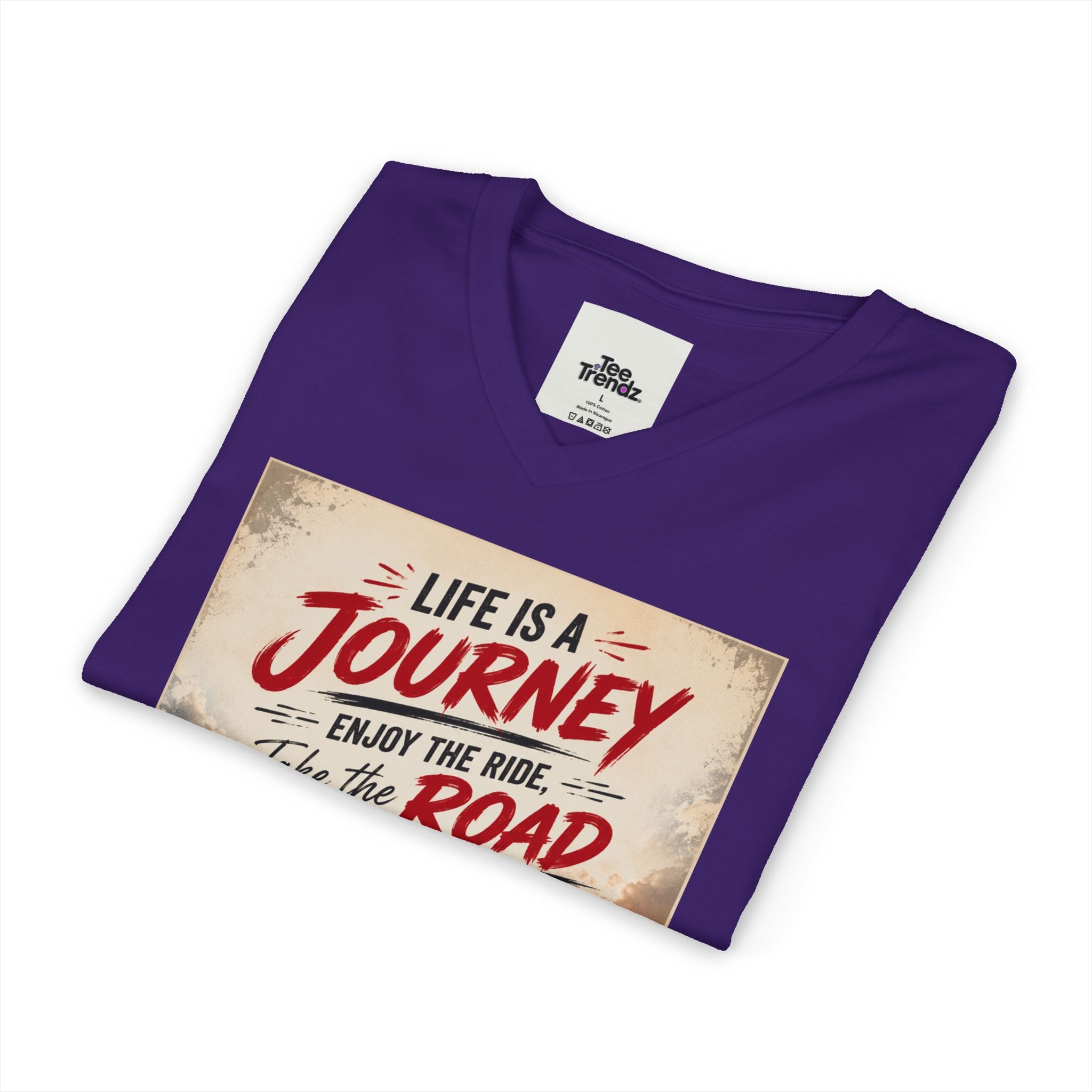 Journey Motorcycle V-Neck Tee — "Life Is a Journey, Enjoy the Ride" Graphic Shirt