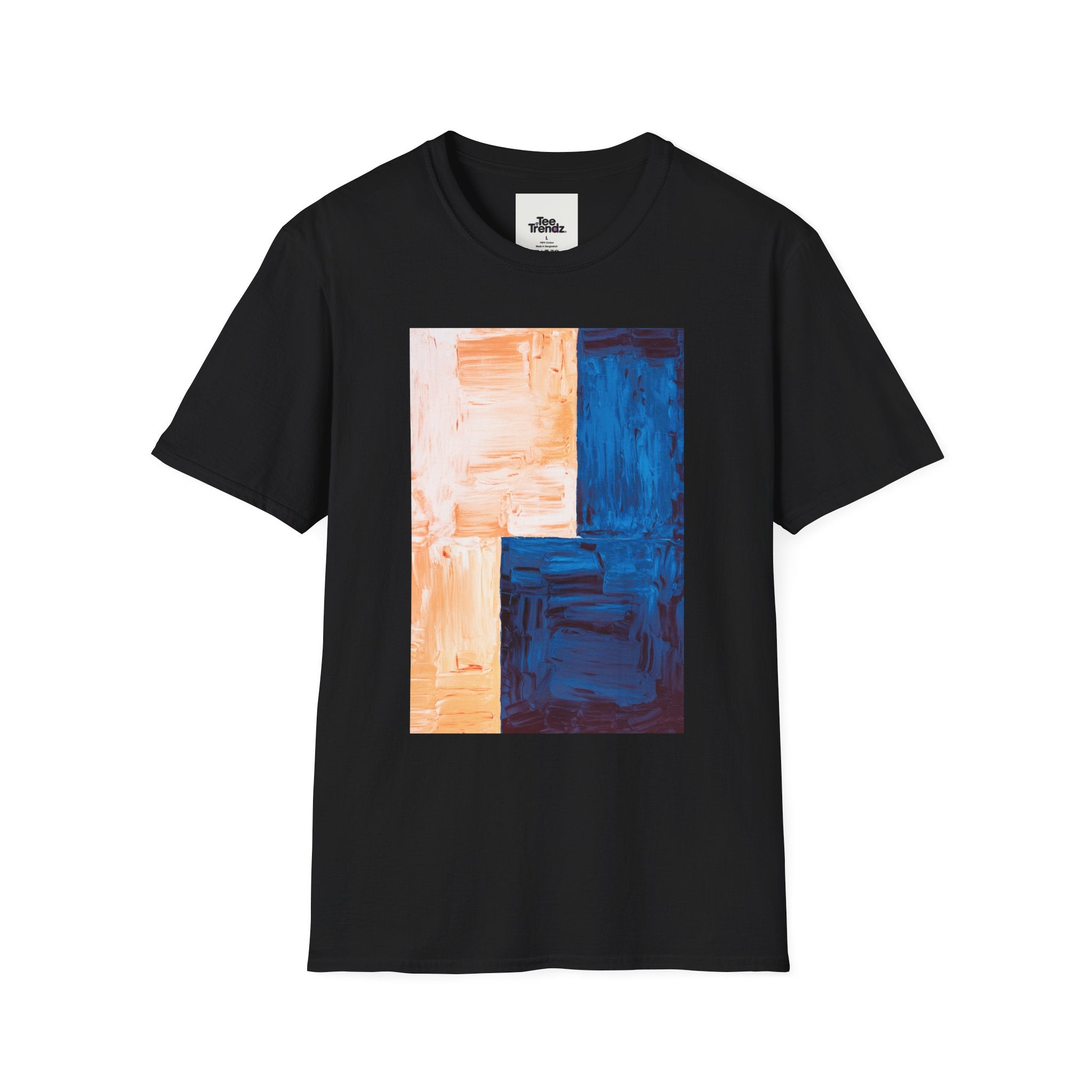 Abstract Color Block T-Shirt — Blue & Peach Modern Art Tee