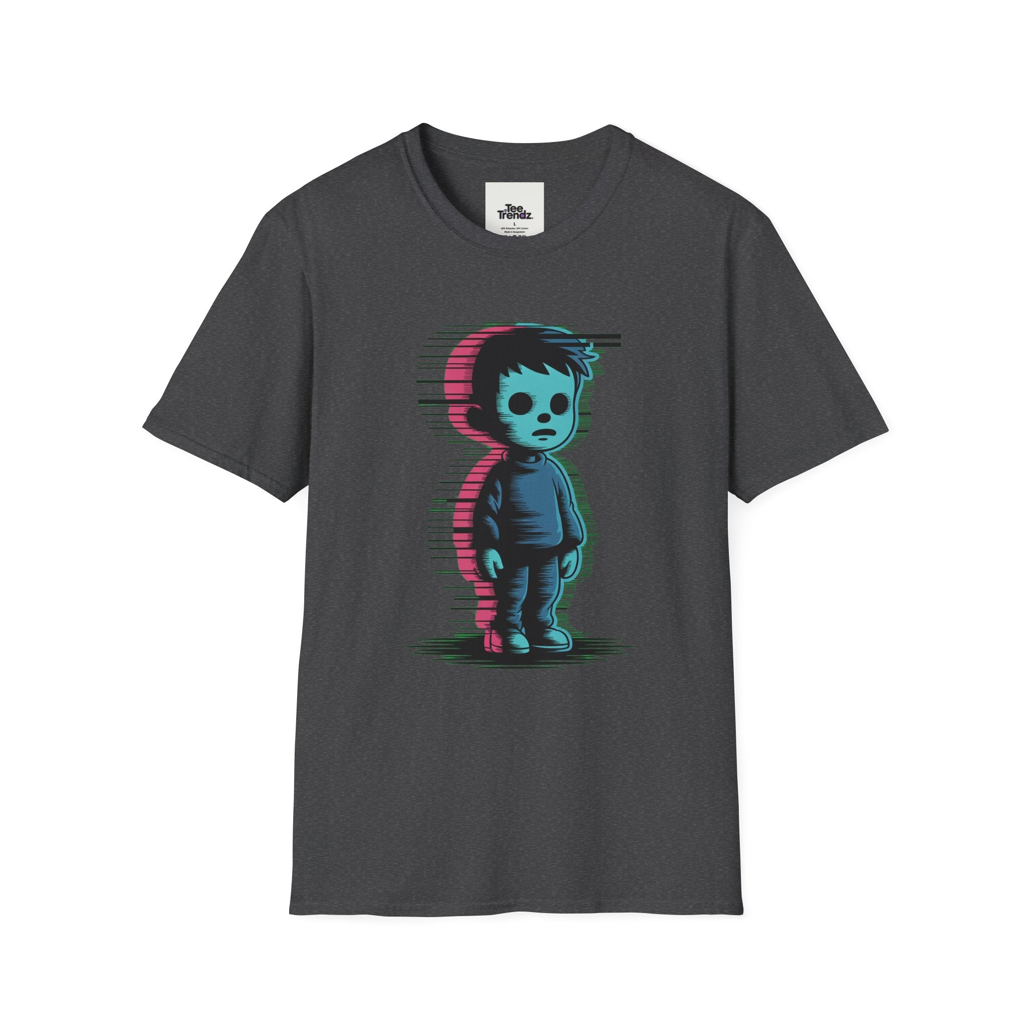 Glitch Kid Graphic T-Shirt — Retro Neon Horror Cute Tee