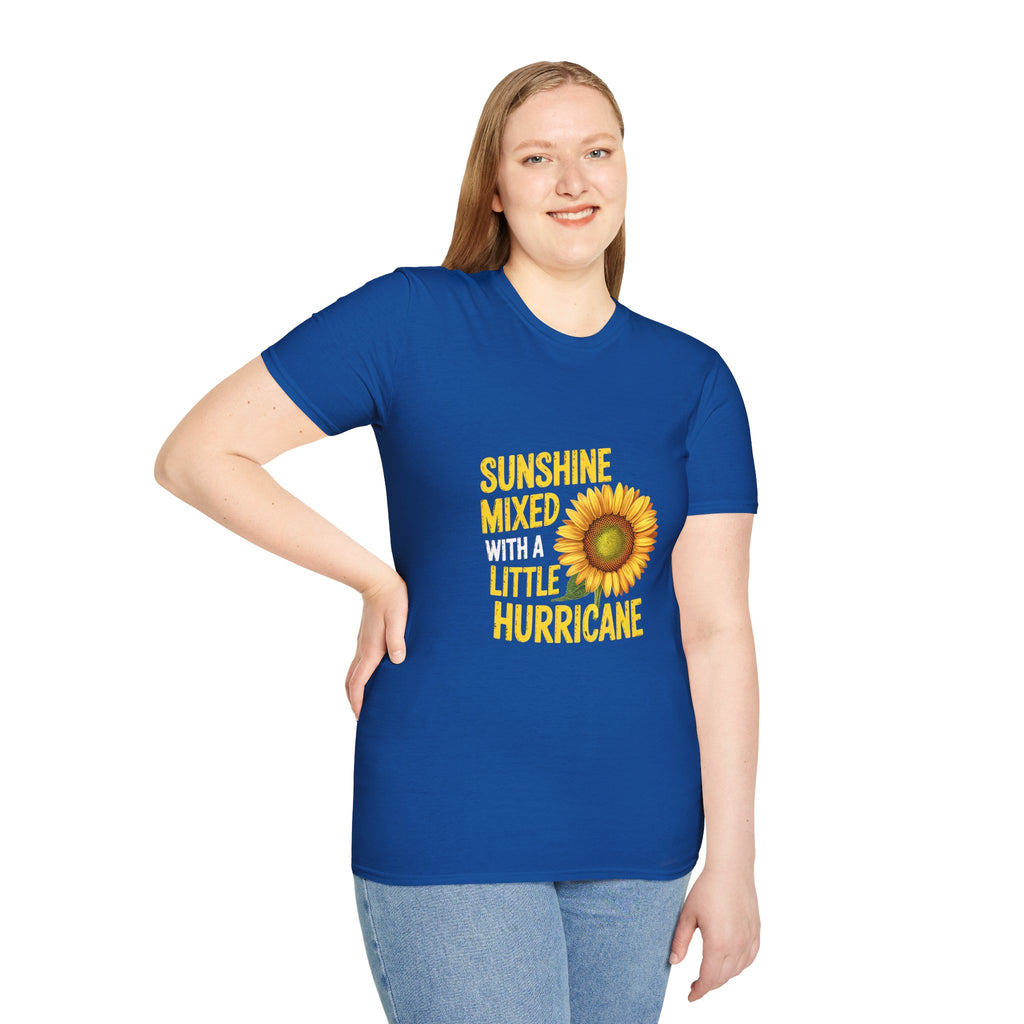 Sunshine Mixed With A Little Hurricane T-Shirt – Sunflower Graphic Tee for Bold, Fun-Loving Women
