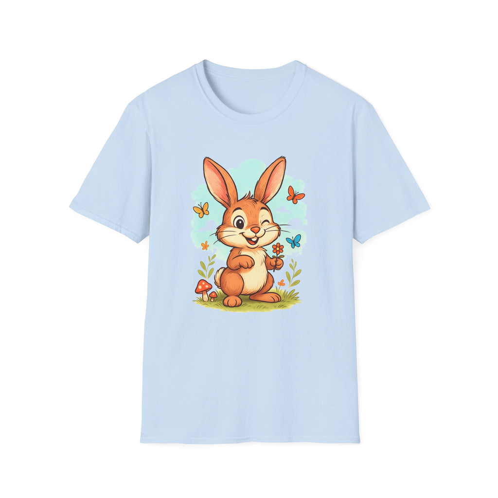 Cute Bunny Tee — Cartoon Rabbit with Butterflies Kids Easter Shirt