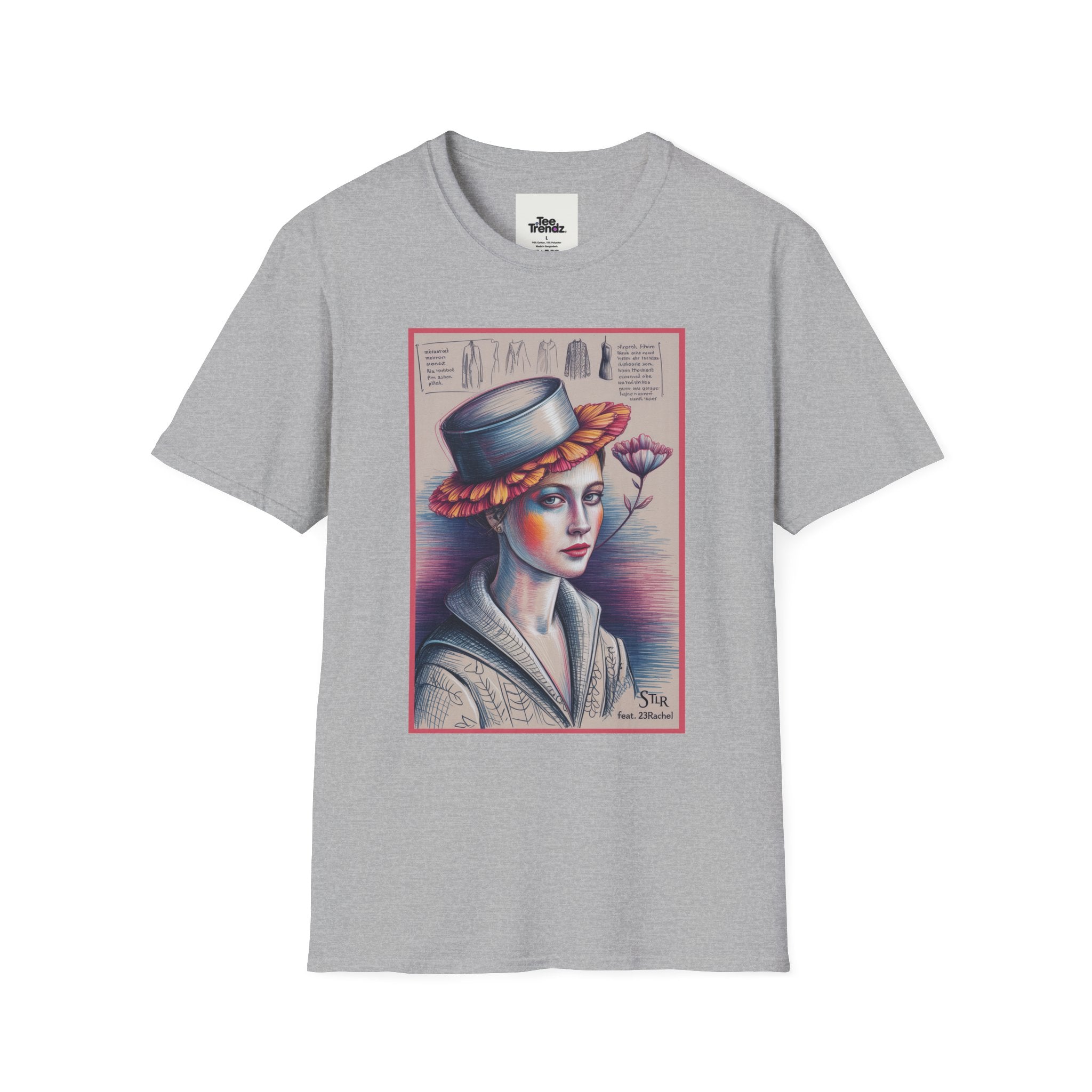 Vintage Portrait T-Shirt — Floral Hat Illustration