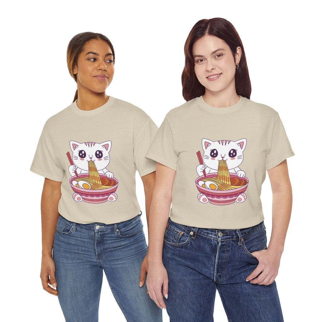 Cute Cat Ramen Tee – Kawaii Kitty Eating Noodles Graphic Shirt