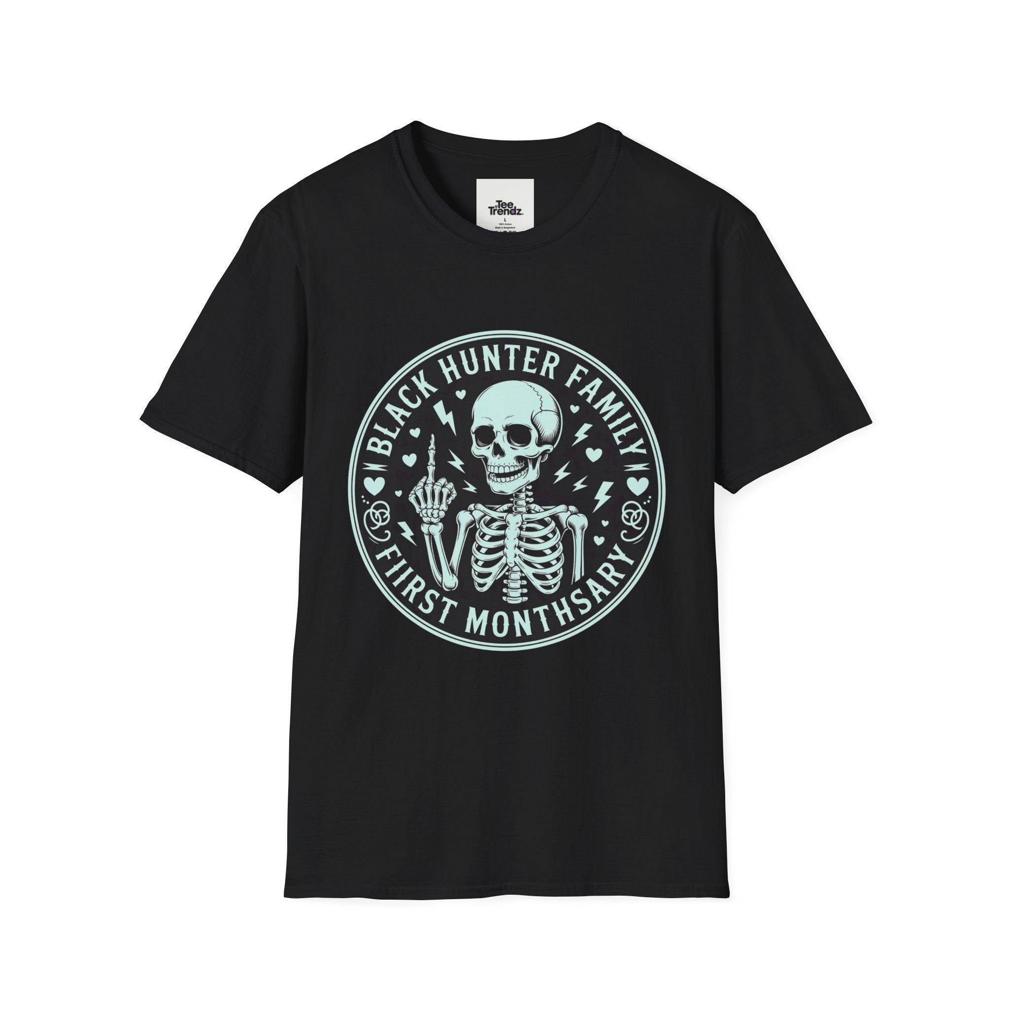 First Months Skeleton Family T-Shirt — "Black Hunter Family" Newborn Milestone Tee