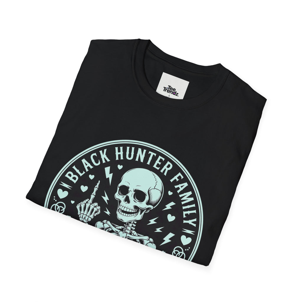 First Months Skeleton Family T-Shirt — "Black Hunter Family" Newborn Milestone Tee