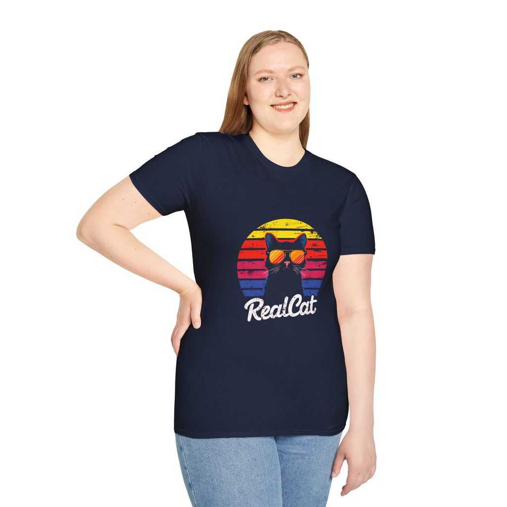 RealCat Retro Cat T-Shirt — Cool Cat Sunglasses Vintage Sunset Tee