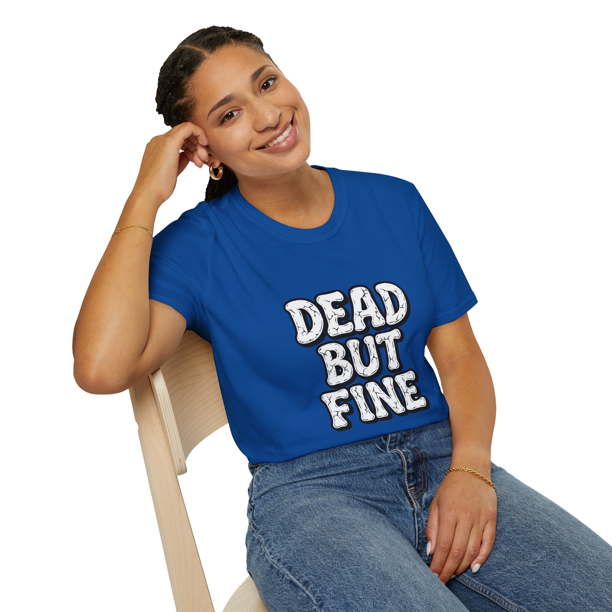 T-Shirt — "Dead But Fine" Gothic Bubble Letter Tee