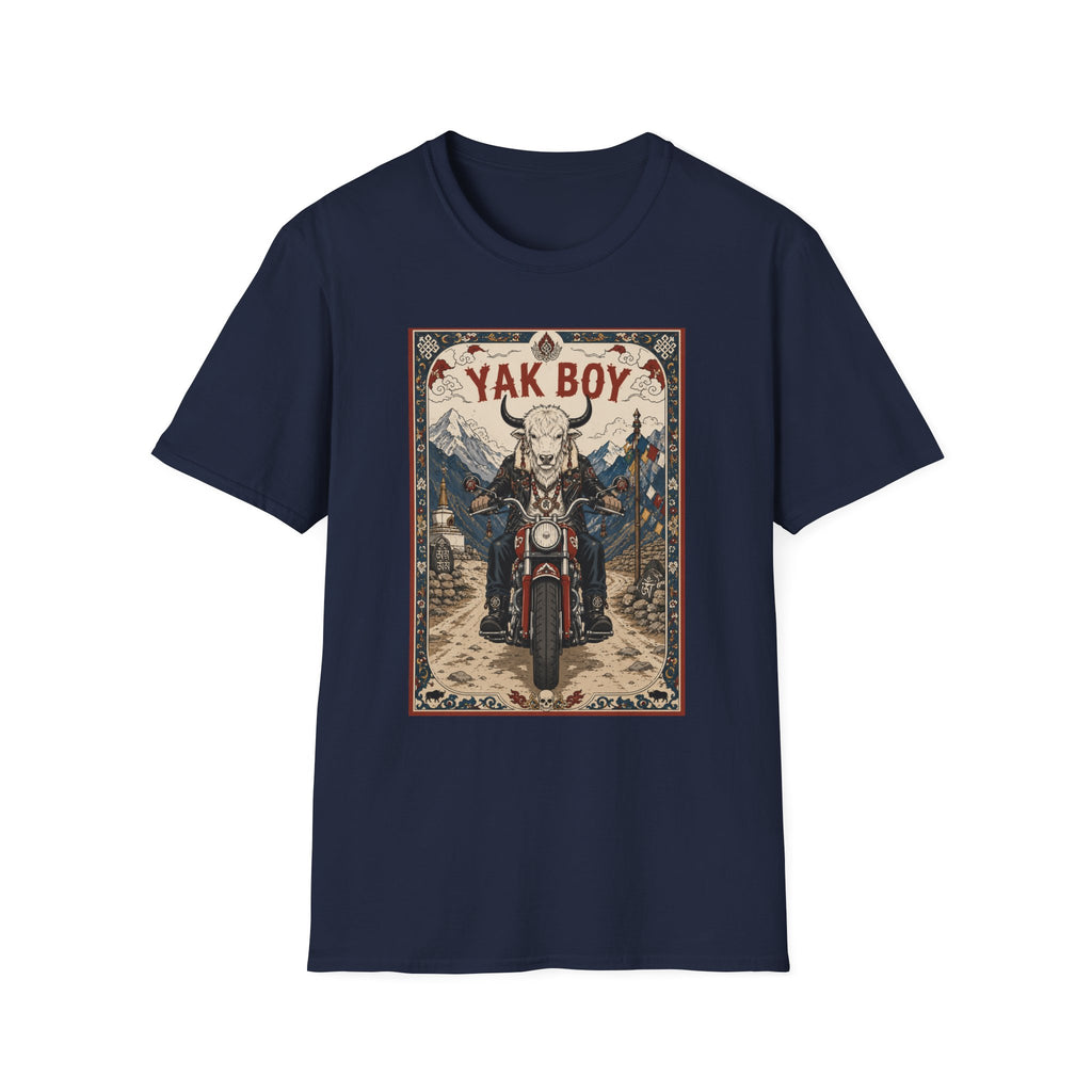 Yak Boy Motorcycle Graphic T‑Shirt — Vintage Mountain Biker Tee