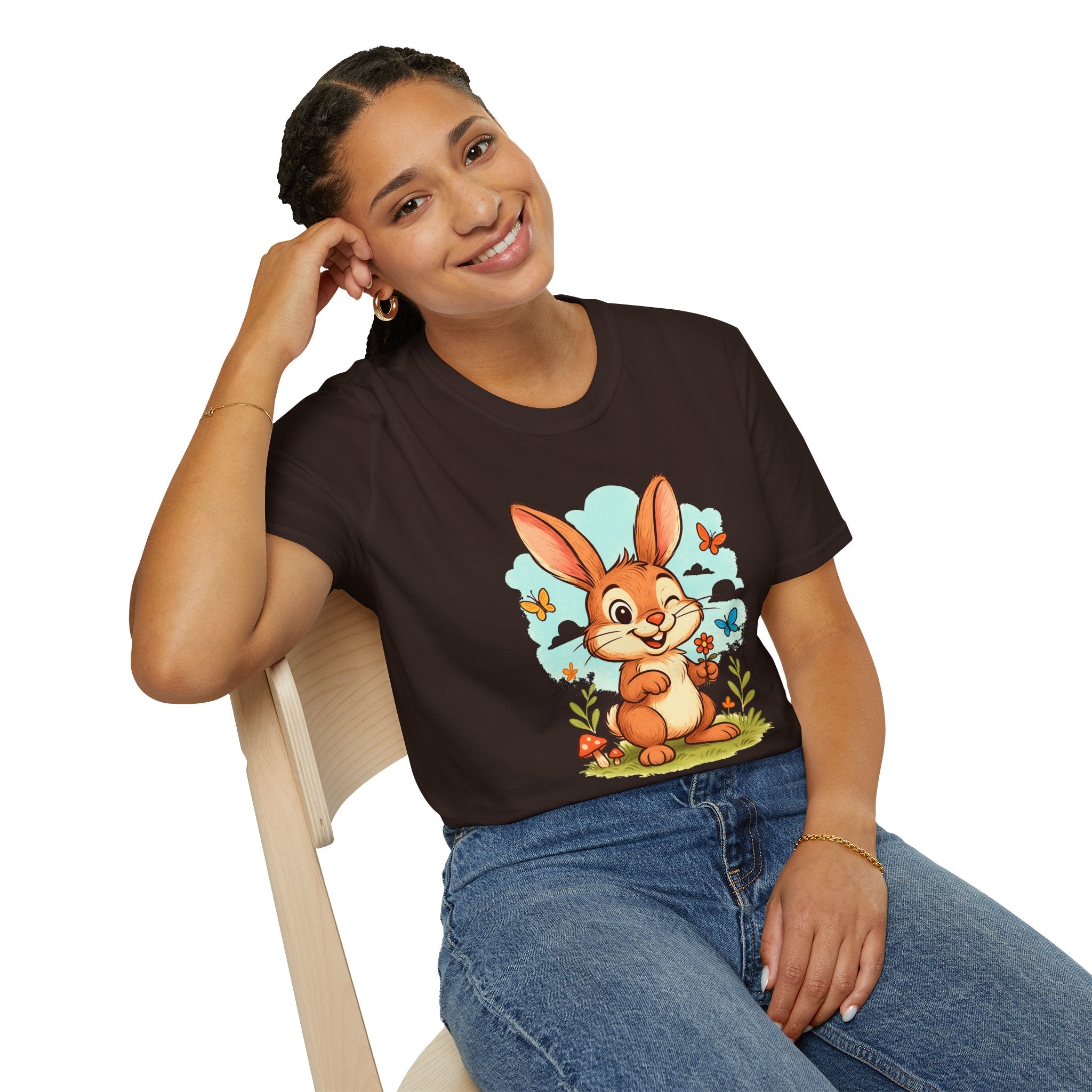 Cute Bunny Tee — Cartoon Rabbit with Butterflies Kids Easter Shirt