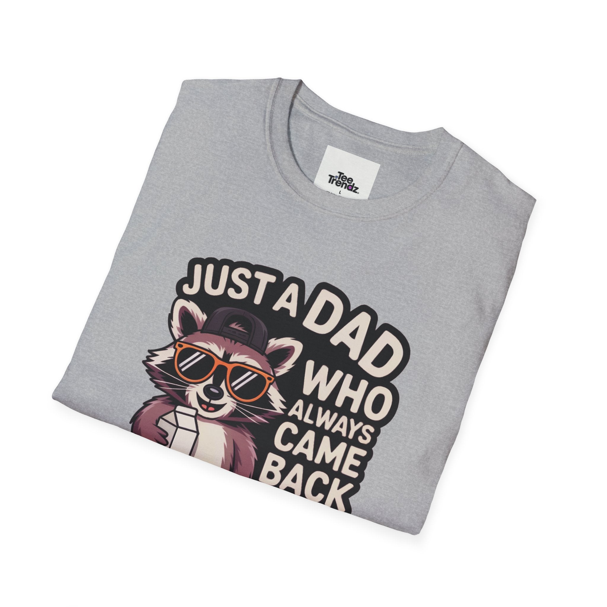 Dad T-Shirt — “Just a Dad Who Always Came Back With the Milk” Vintage Raccoon Design