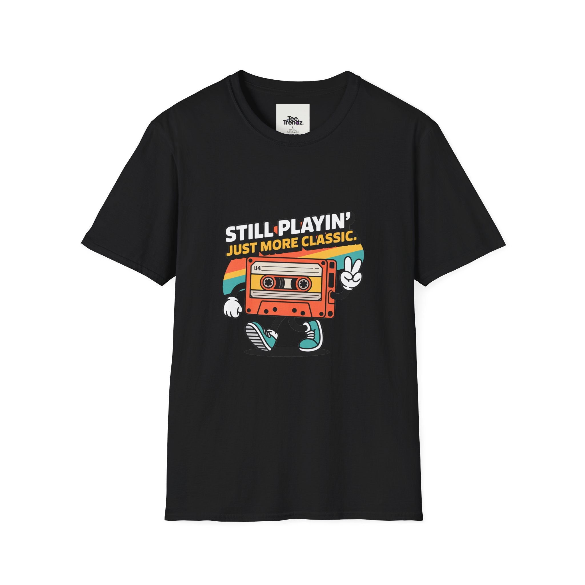Retro Cassette Tee — "Still Playin' Just More Classic" Vintage Tape Shirt