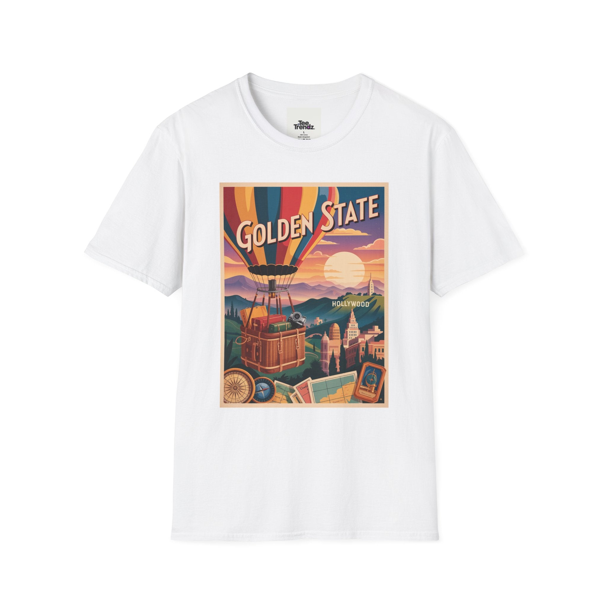 Golden State Hot Air Balloon T-Shirt — Vintage Travel Poster Tee