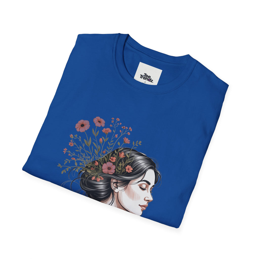 T-Shirt — "Rooted & Wild" Floral Woman Illustration | Boho Nature Tee for Women