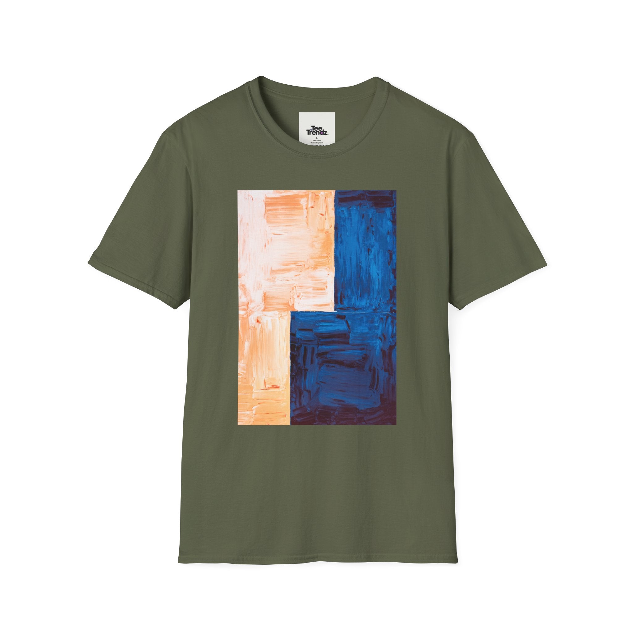 Abstract Color Block T-Shirt — Blue & Peach Modern Art Tee
