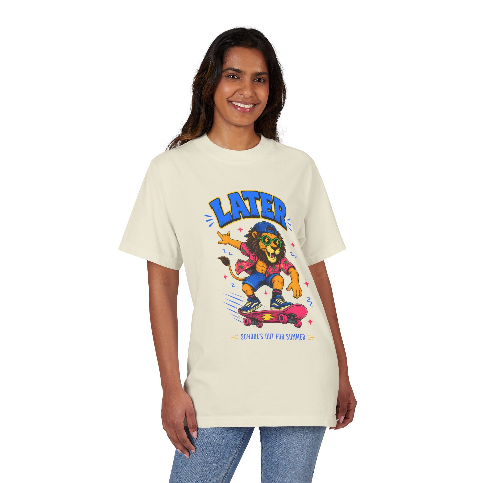 Later Skateboard Lion T-Shirt — "Later" Graphic Tee for Summer Vibes