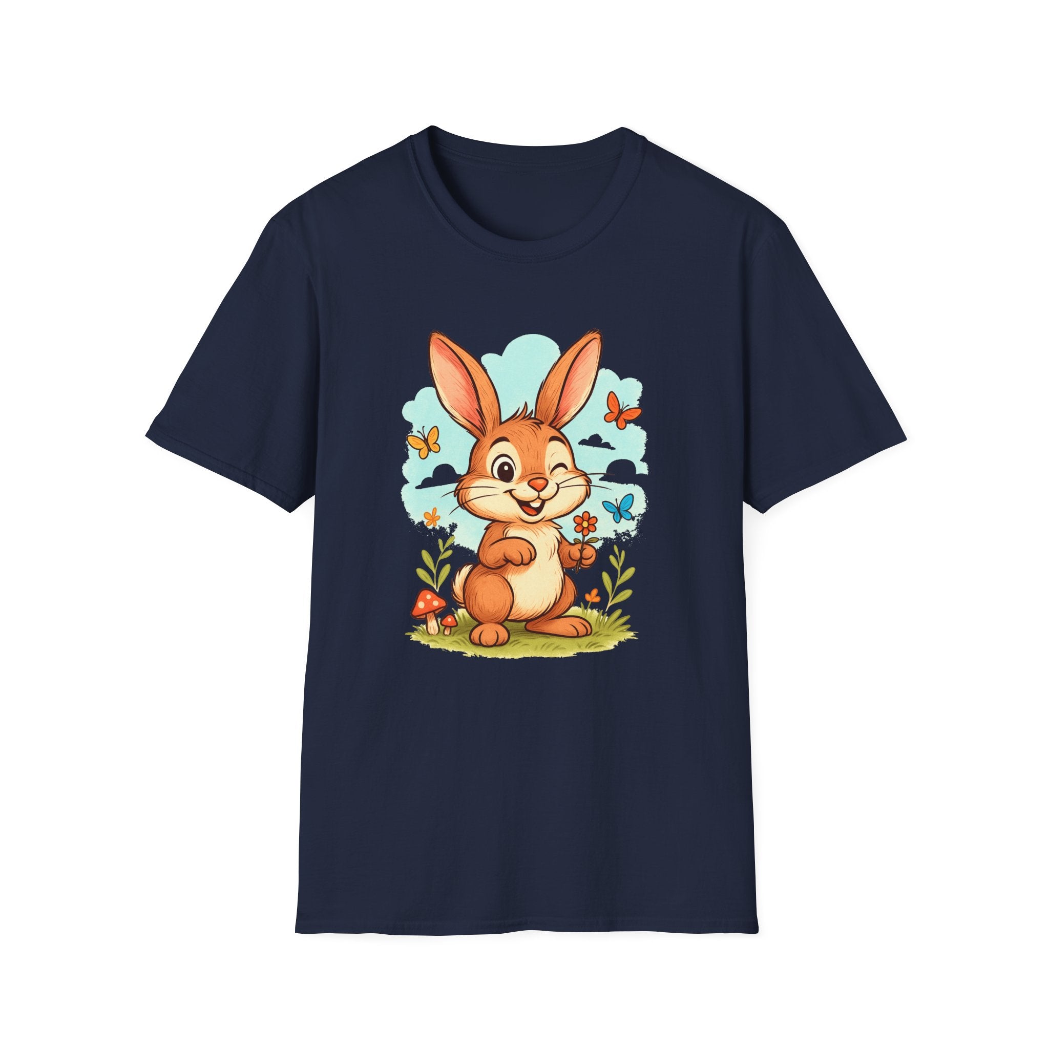 Cute Bunny Tee — Cartoon Rabbit with Butterflies Kids Easter Shirt