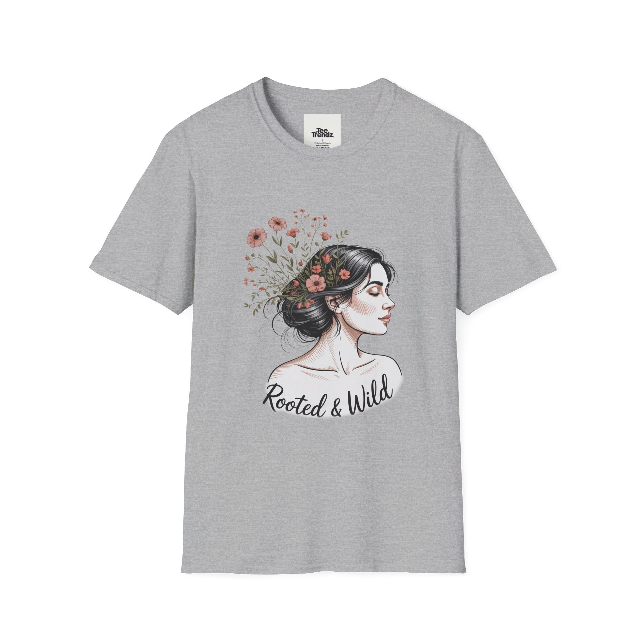 T-Shirt — "Rooted & Wild" Floral Woman Illustration | Boho Nature Tee for Women