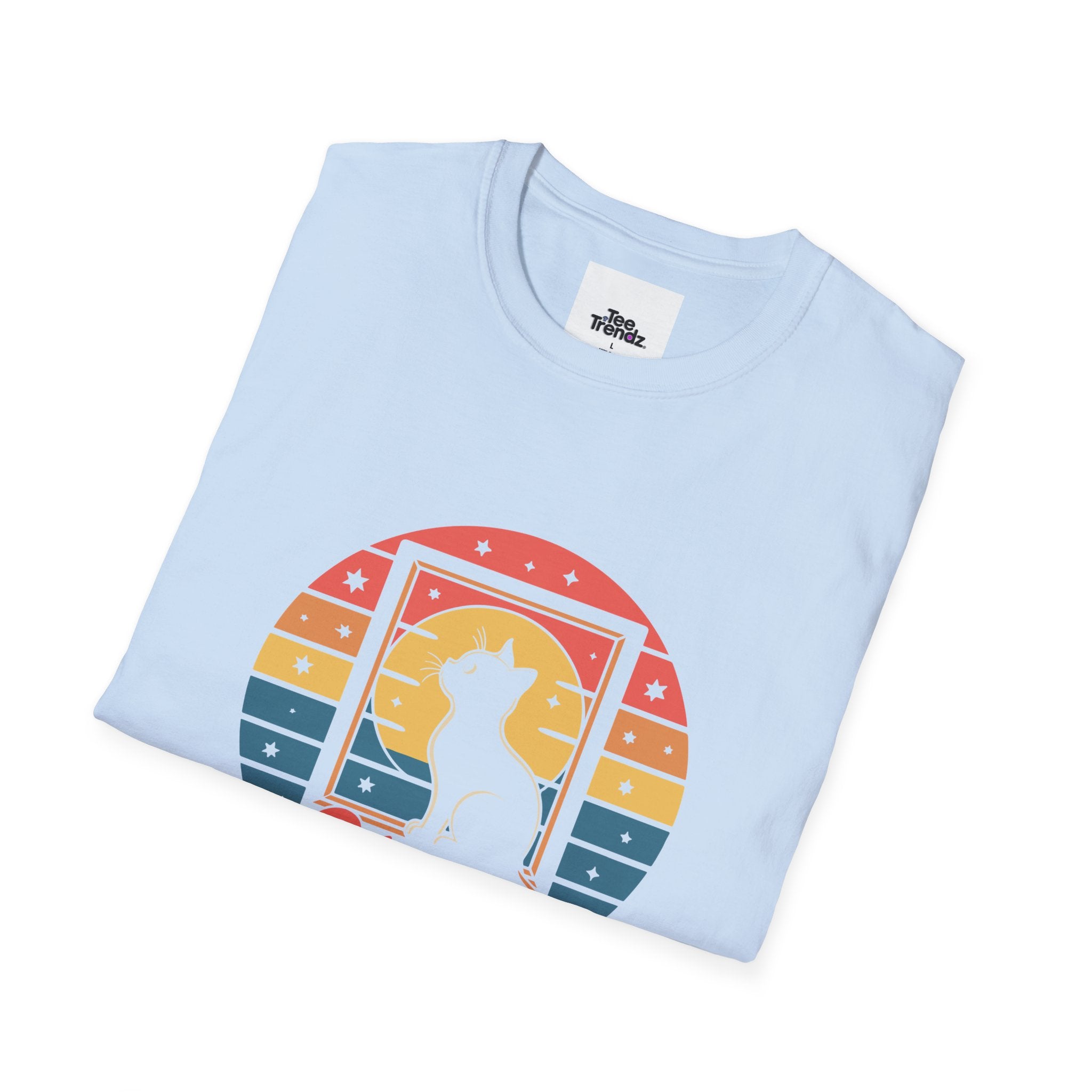 Stay Pawsitive Cat T-Shirt — Retro Rainbow Cat Graphic Tee