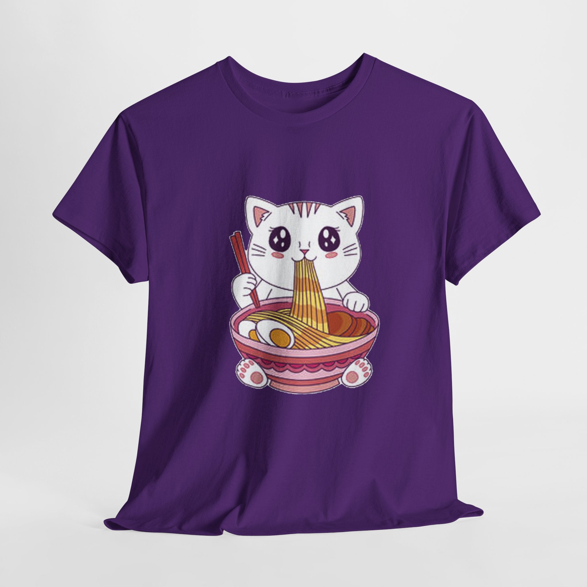 Cute Cat Ramen Tee – Kawaii Kitty Eating Noodles Graphic Shirt