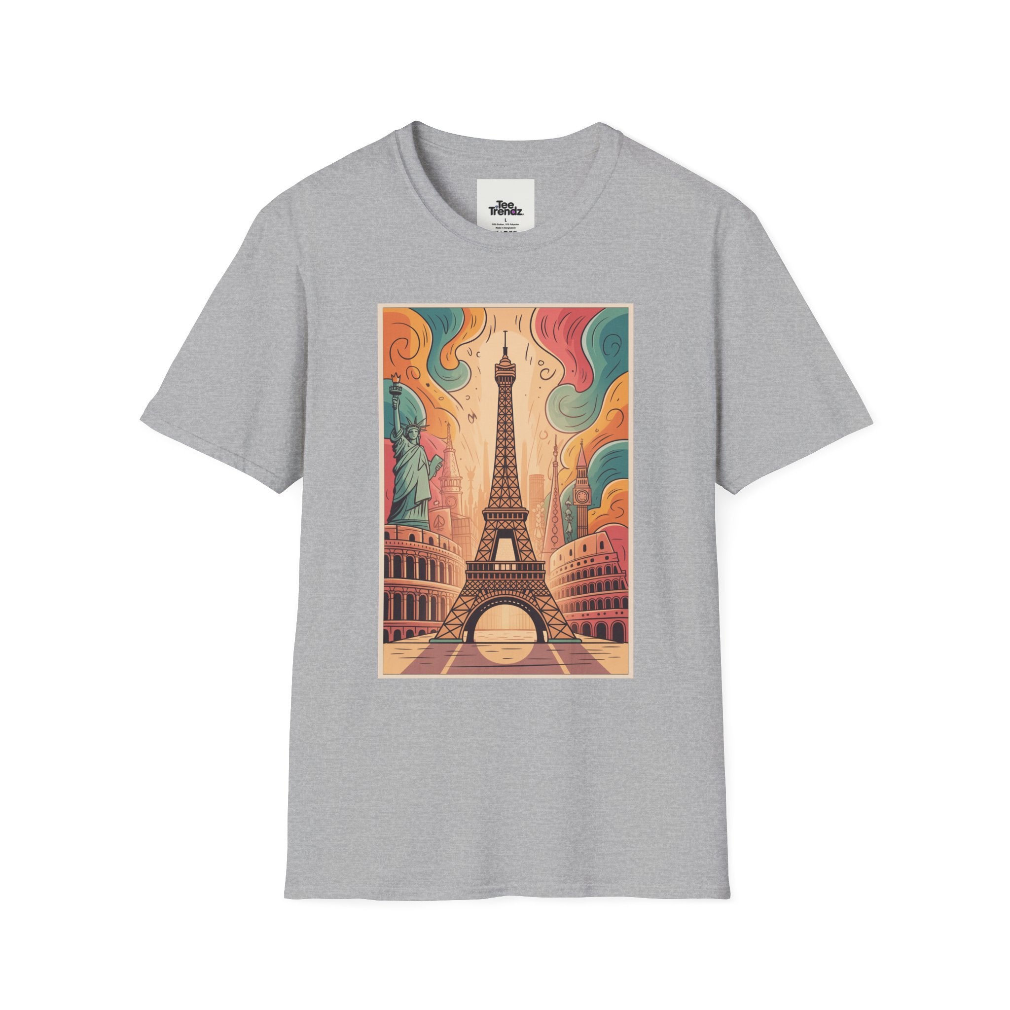 Eiffel Tower Retro Art T-Shirt — Vintage Paris Skyline Tee