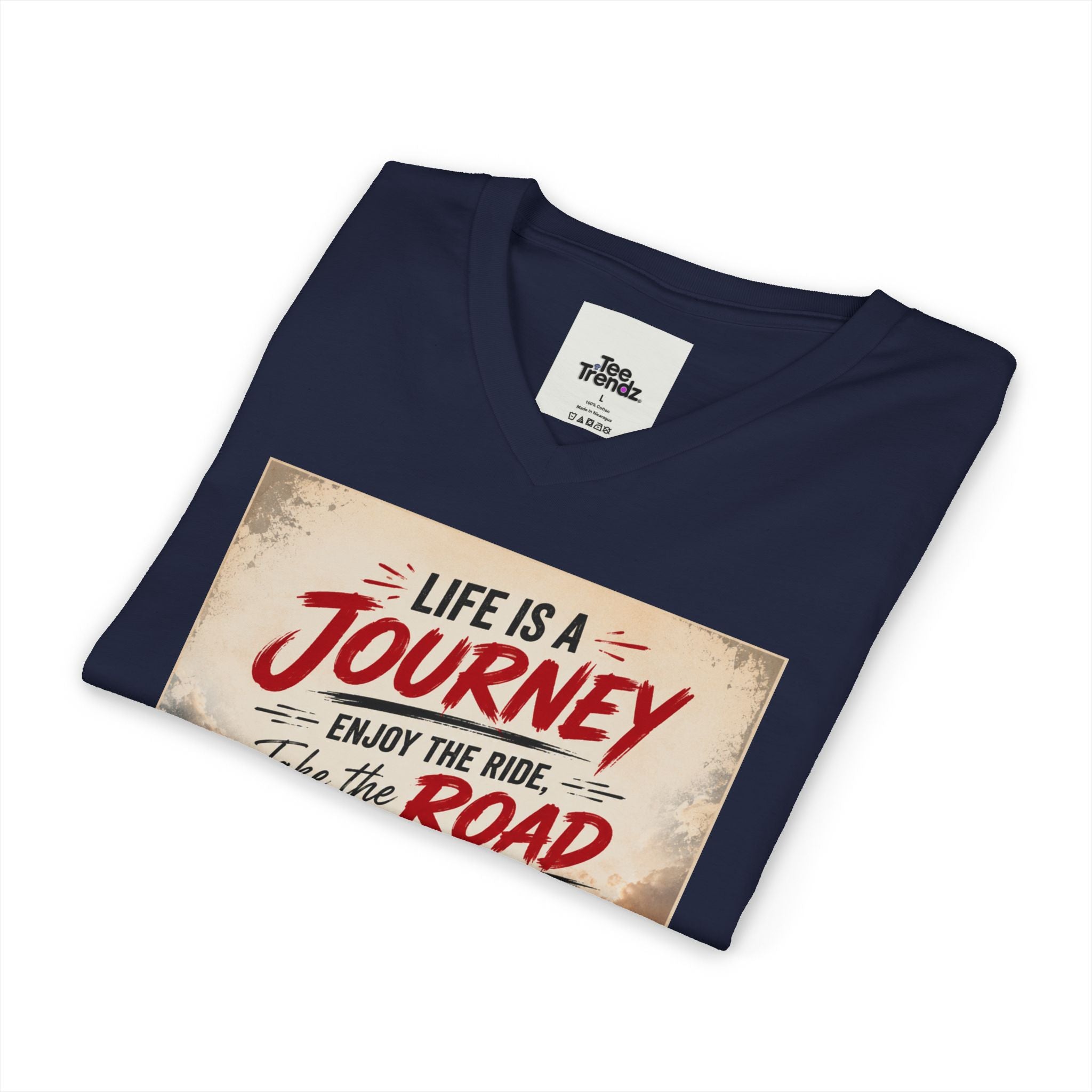 Journey Motorcycle V-Neck Tee — "Life Is a Journey, Enjoy the Ride" Graphic Shirt