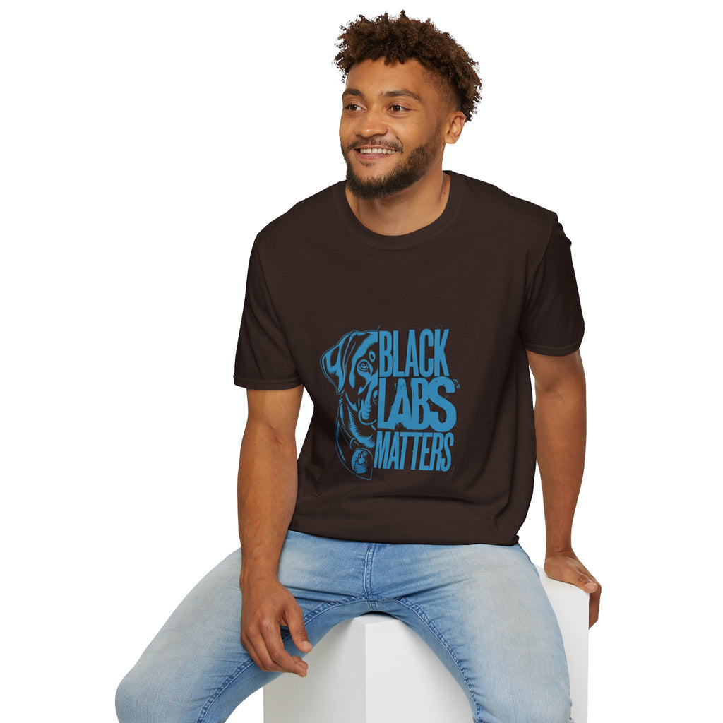 Black Labs Matter T‑Shirt — Blue Graphic Labrador Rescue Tee