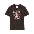 Love You Cute Character T-Shirt — Retro Pink Heart Cartoon Graphic Tee for Valentine’s Day