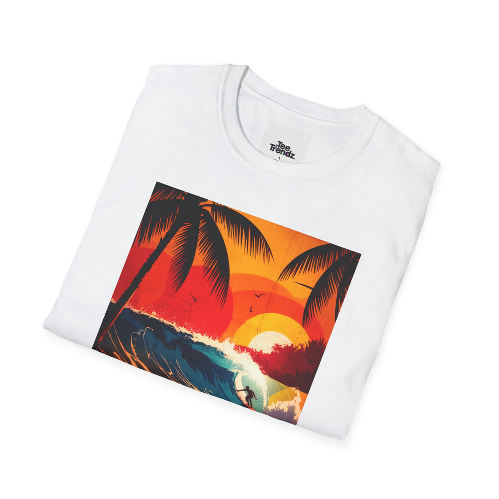 Summer Vibes Surf T-Shirt — Retro Sunset Palm Beach Tee