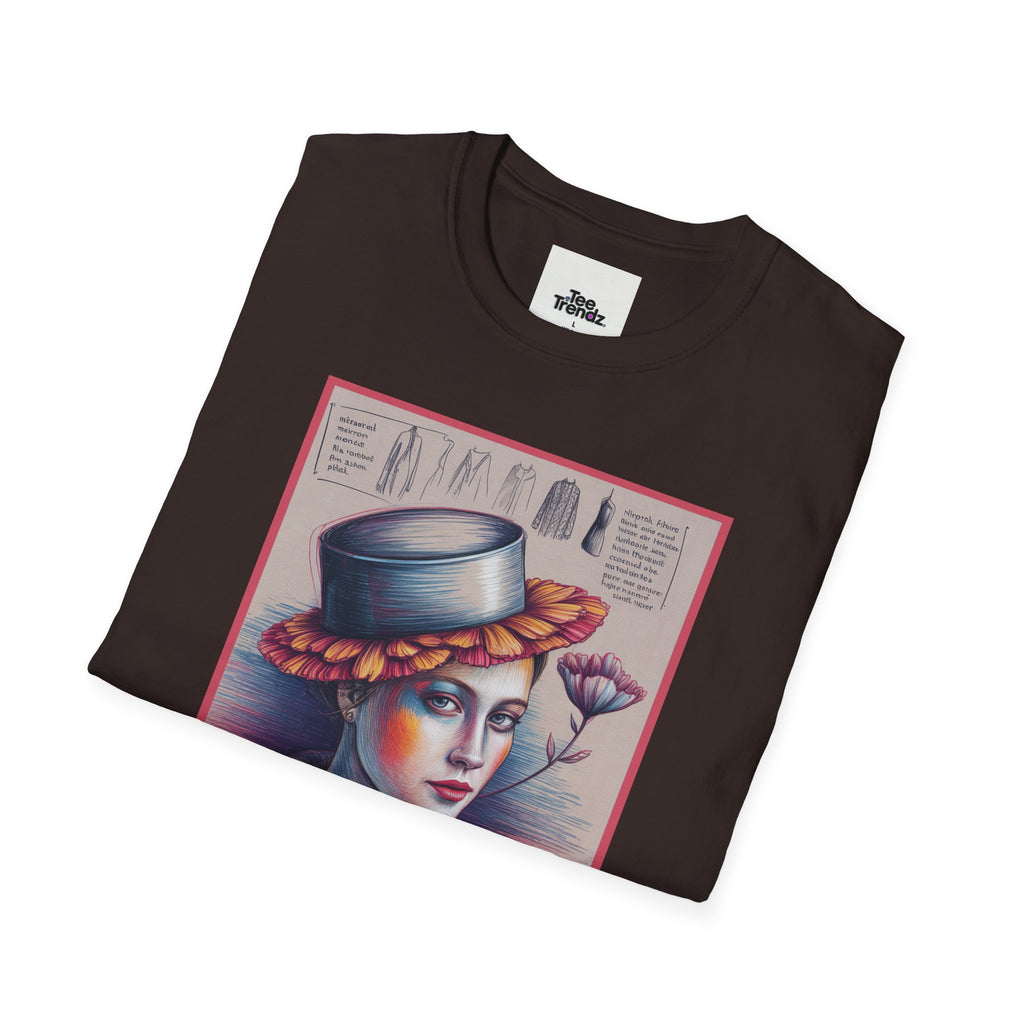 Vintage Portrait T-Shirt — Floral Hat Illustration