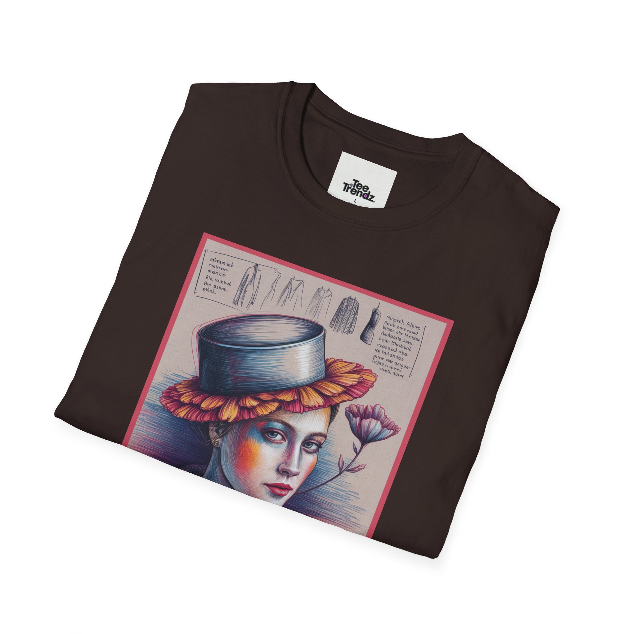 Vintage Portrait T-Shirt — Floral Hat Illustration
