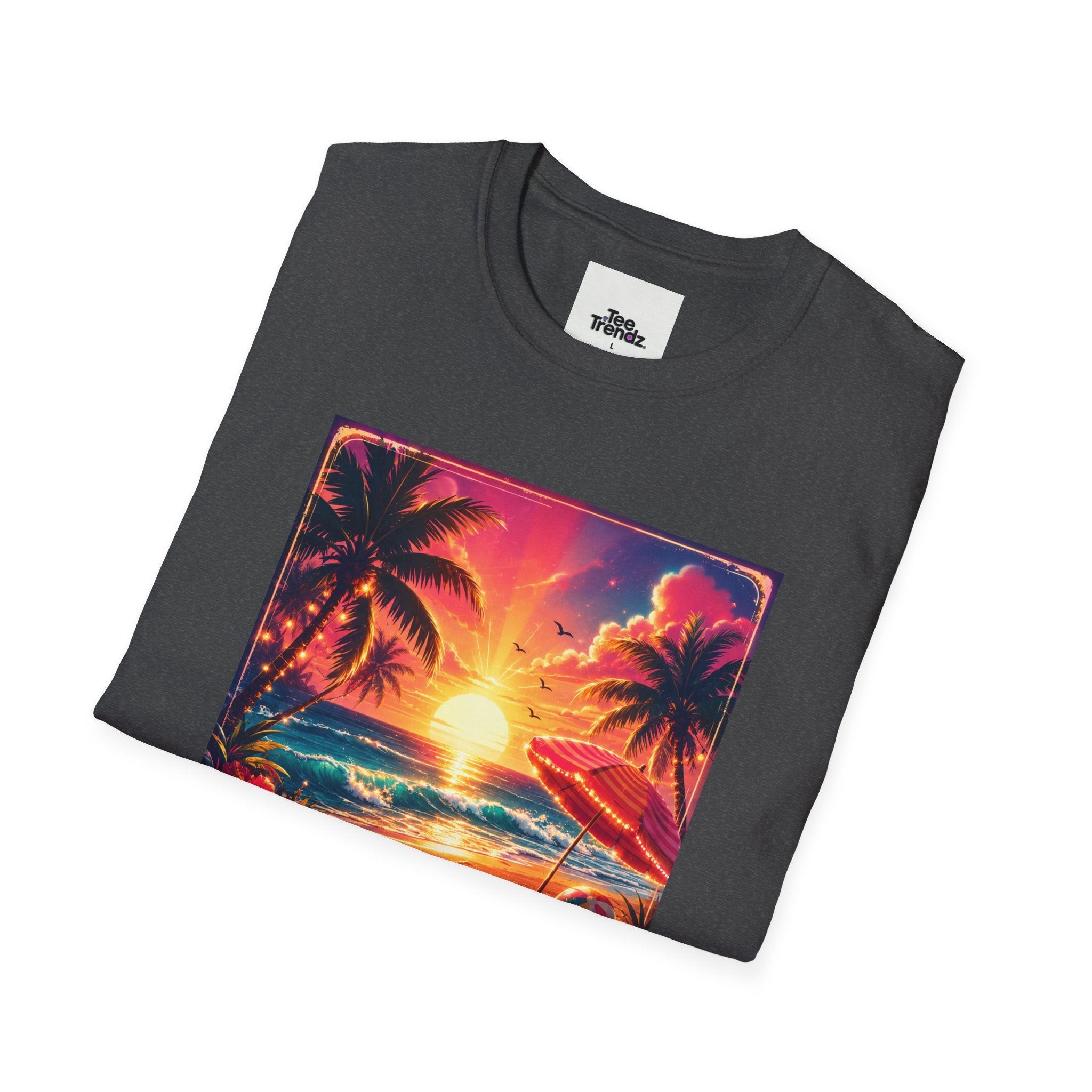 Summer Never Ends T-Shirt — Retro Tropical Sunset Beach Tee