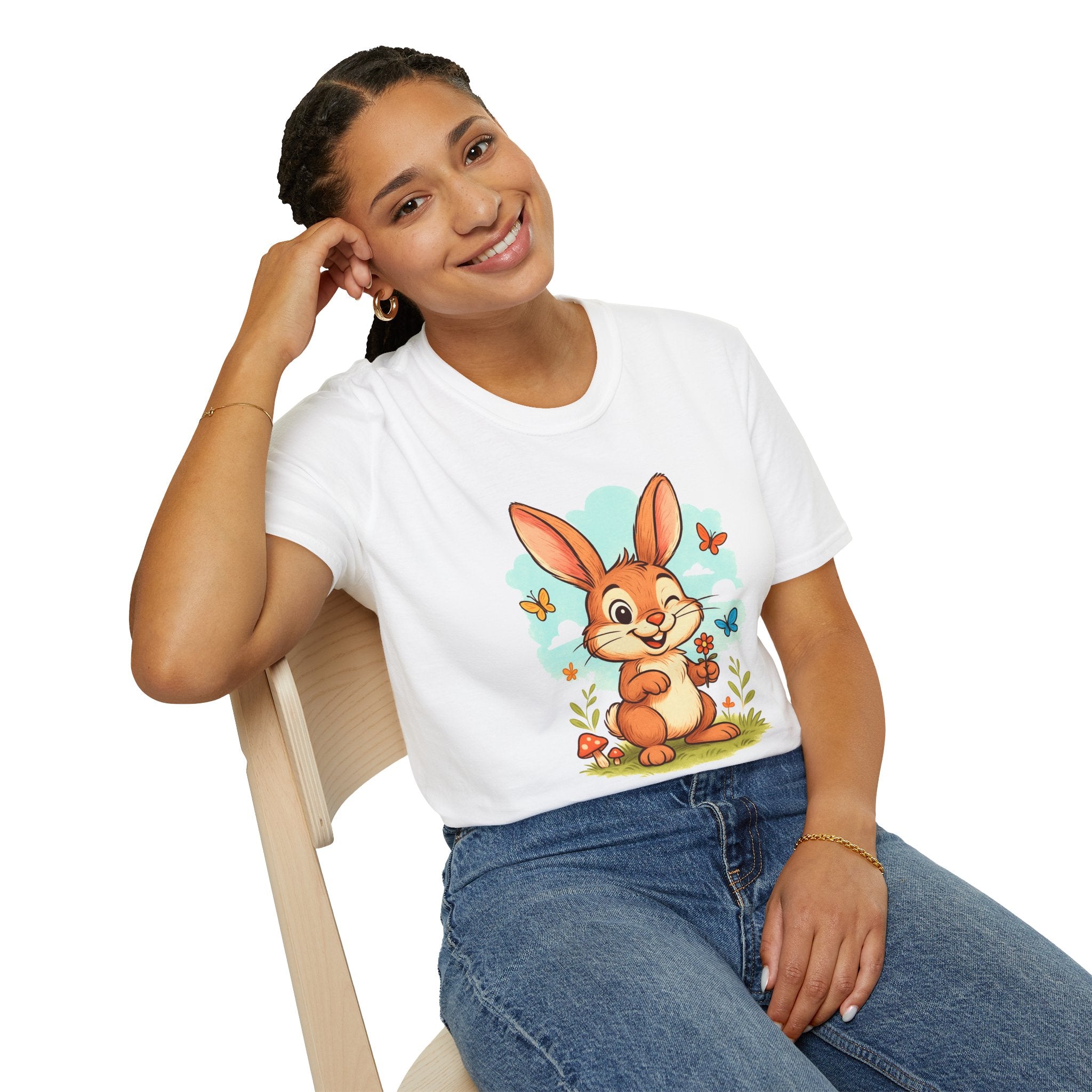 Cute Bunny Tee — Cartoon Rabbit with Butterflies Kids Easter Shirt