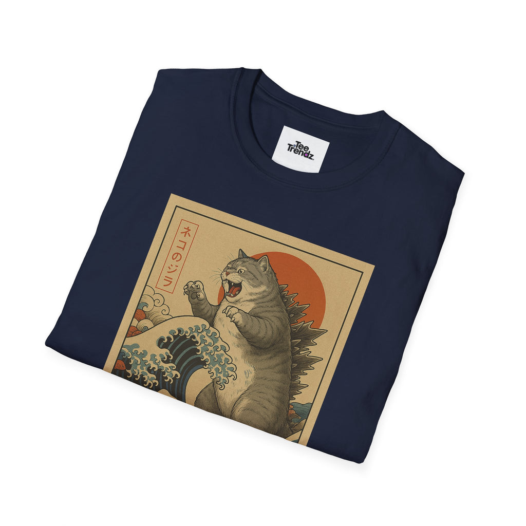 Katana Wave Cat T-Shirt — Vintage Japanese Wave Art Tee