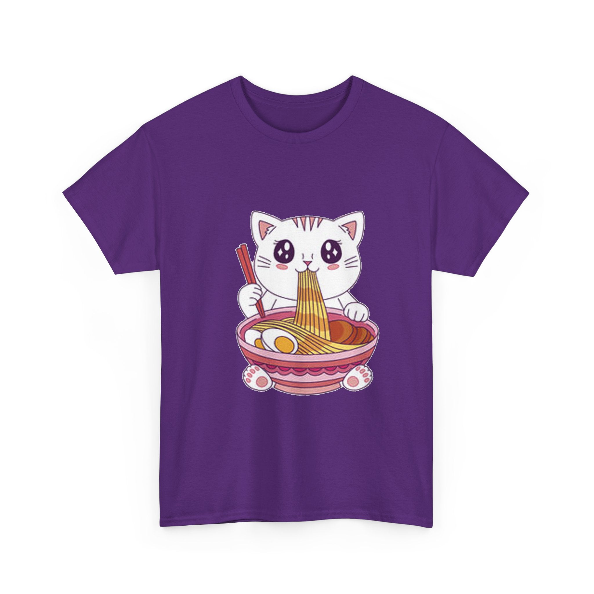 Cute Cat Ramen Tee – Kawaii Kitty Eating Noodles Graphic Shirt