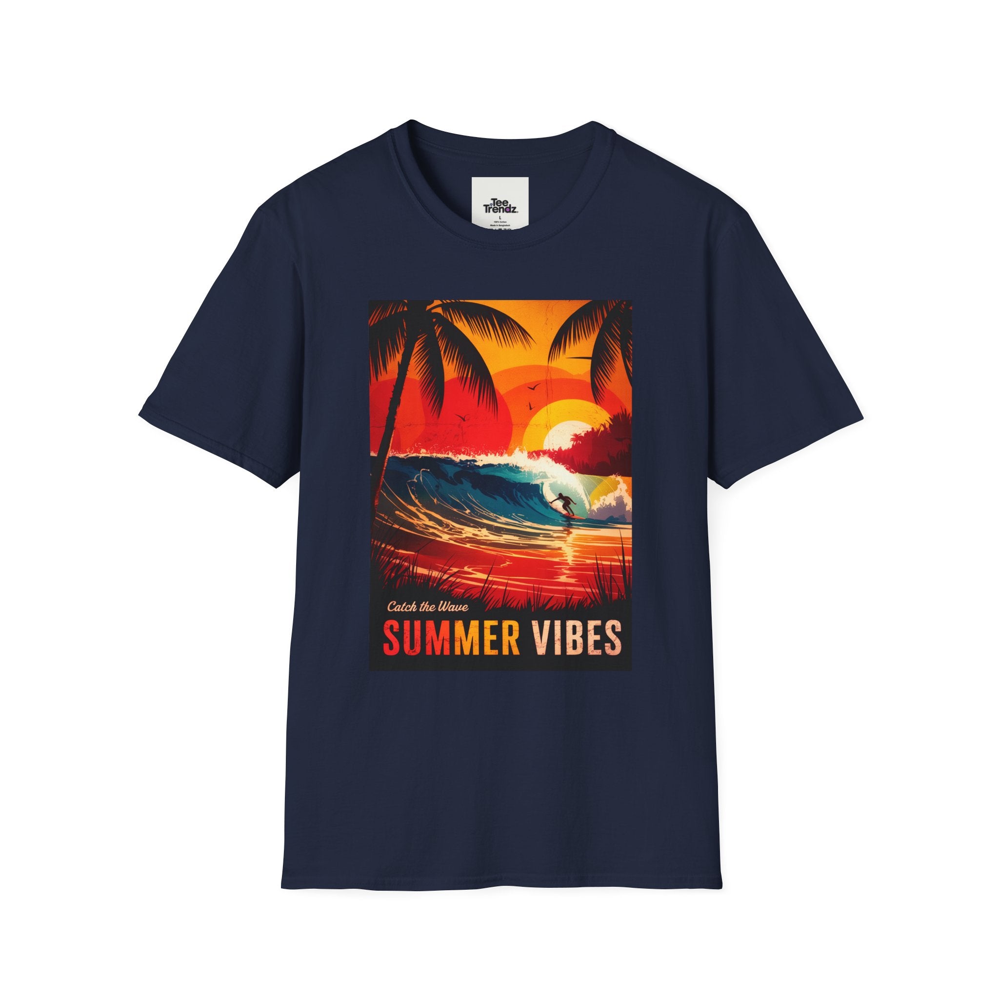 Summer Vibes Surf T-Shirt — Retro Sunset Palm Beach Tee