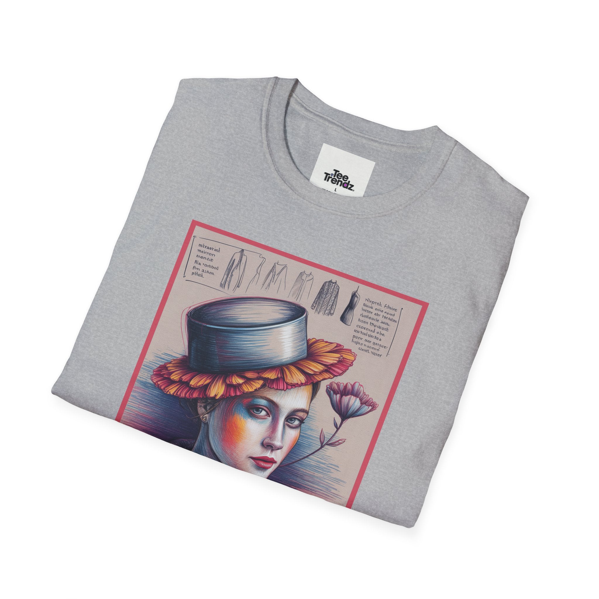 Vintage Portrait T-Shirt — Floral Hat Illustration