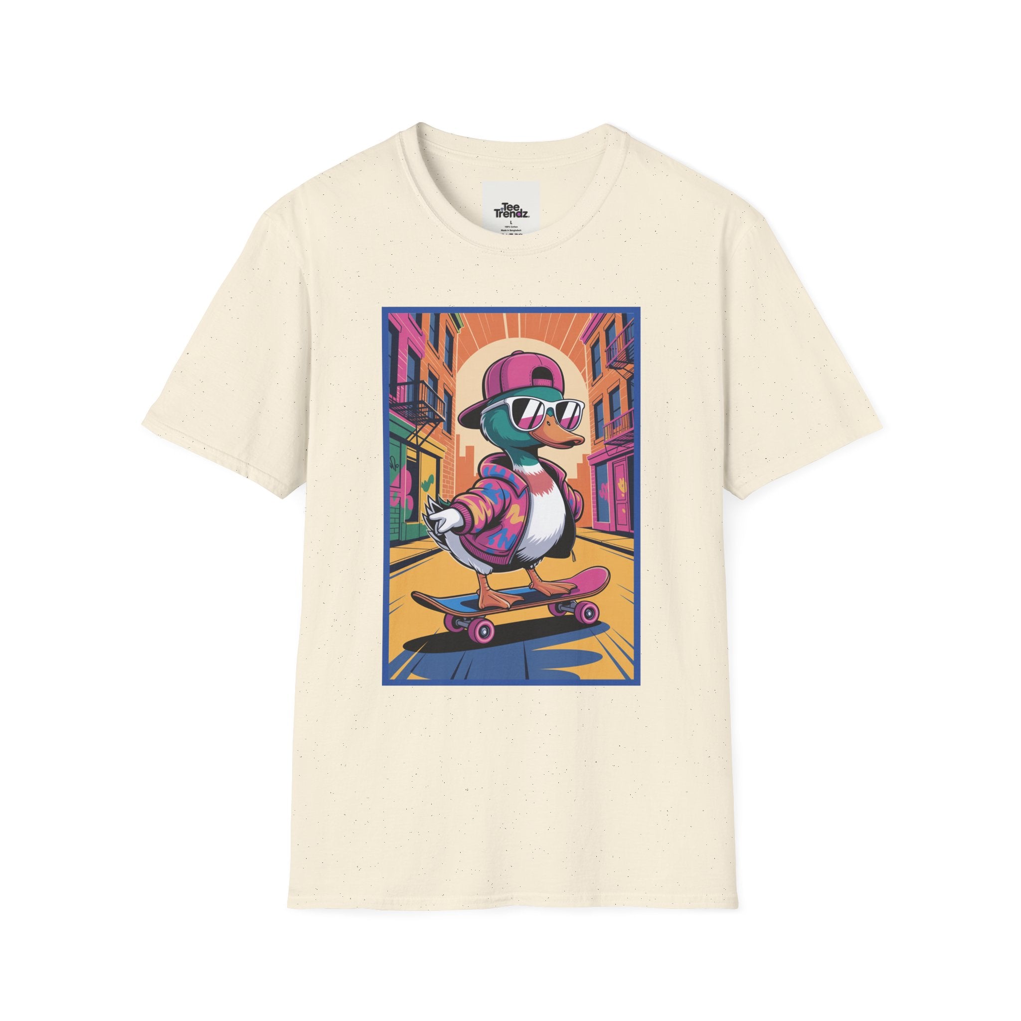 Skateboard Duck Graphic T-Shirt — Retro Streetwear Skateboarder Design