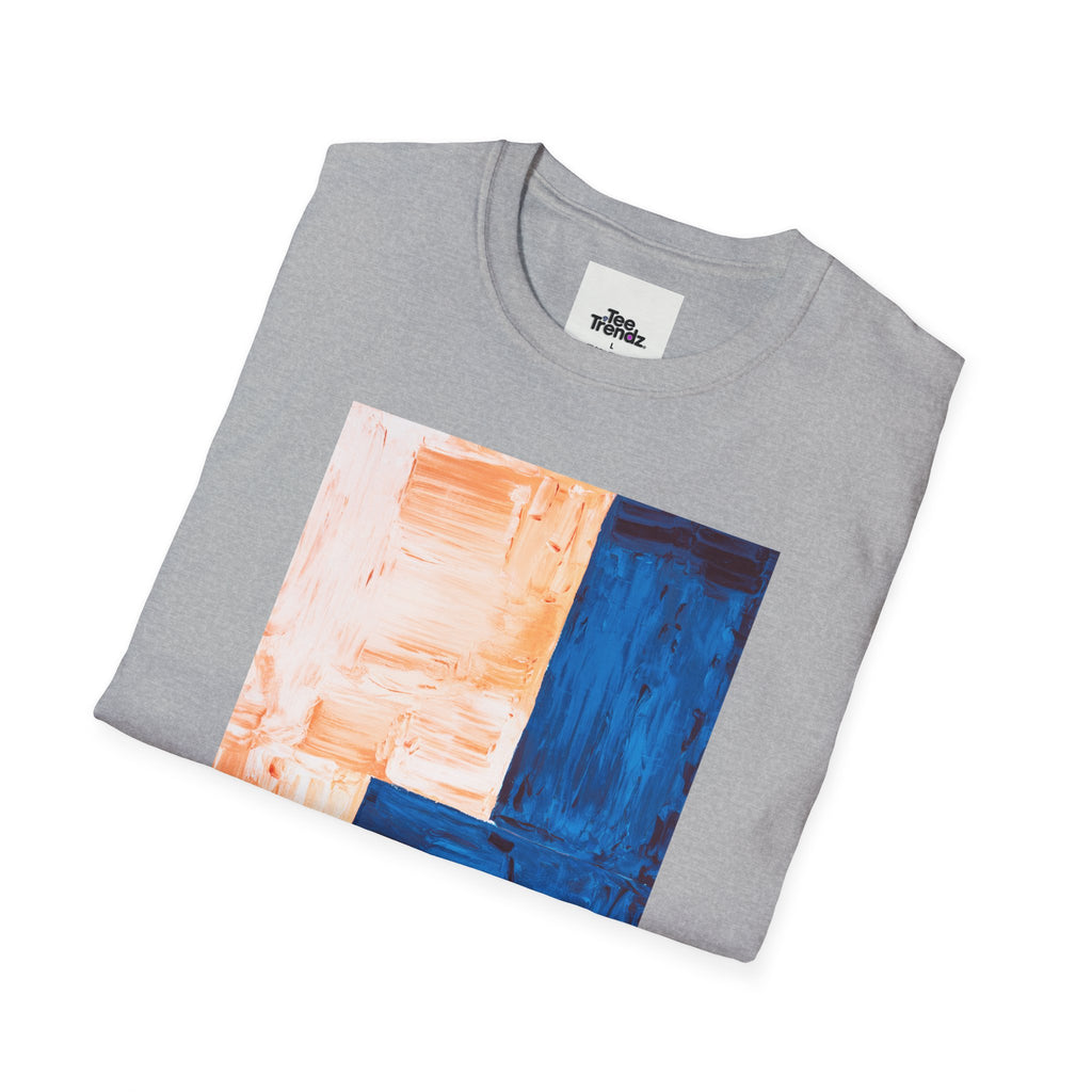 Abstract Color Block T-Shirt — Blue & Peach Modern Art Tee