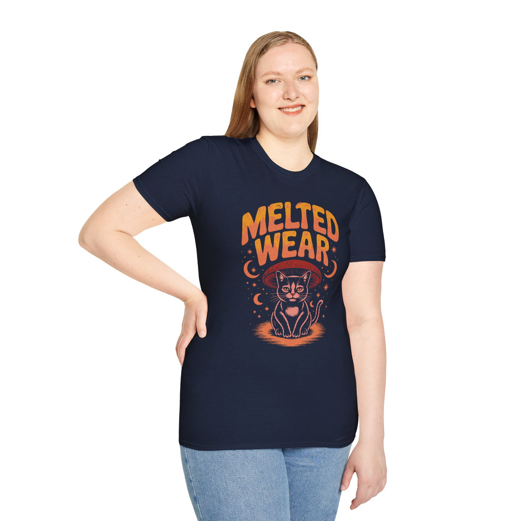 Cat Graphic T-Shirt — "Melted Wear" Retro Moonlit Design
