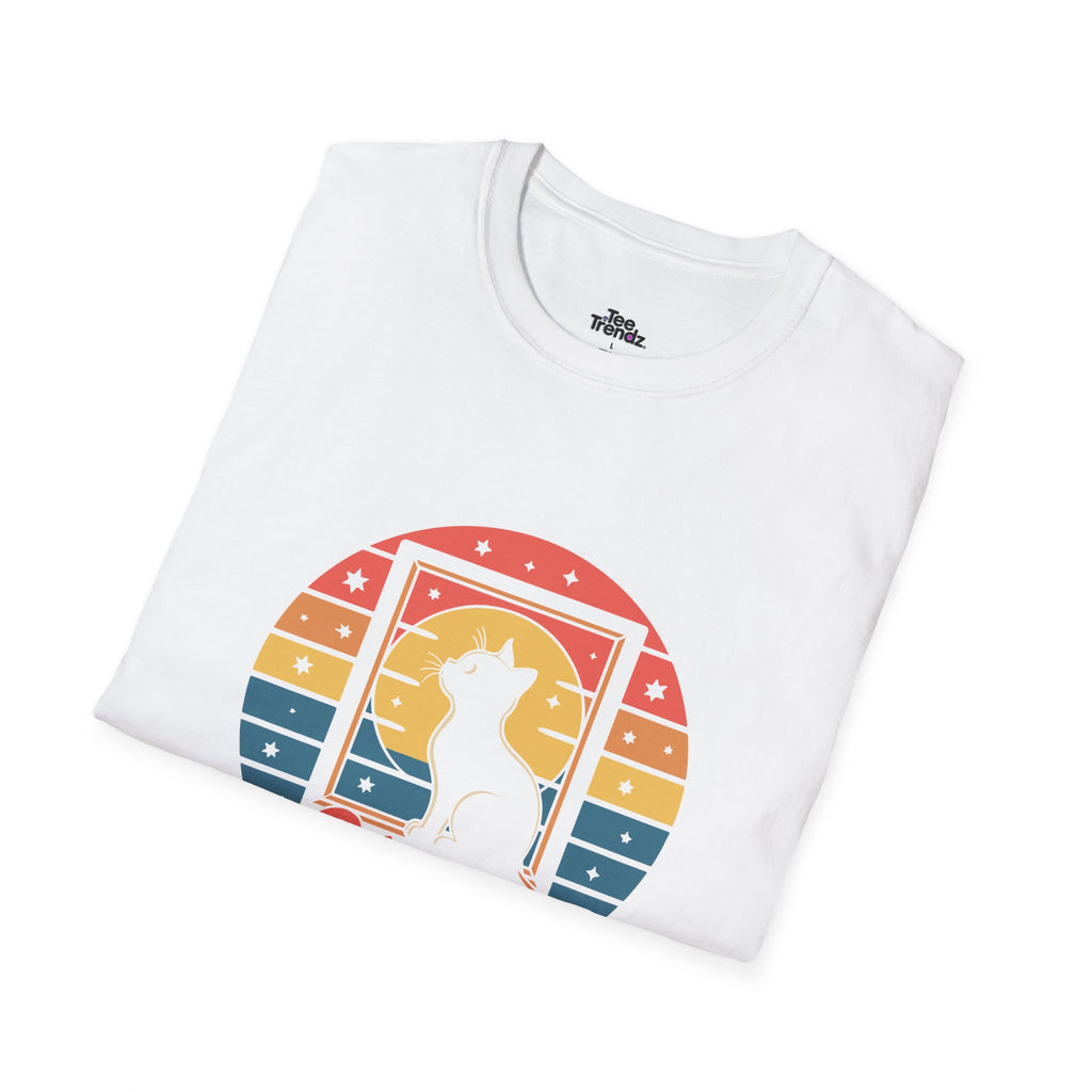 Stay Pawsitive Cat T-Shirt — Retro Rainbow Cat Graphic Tee