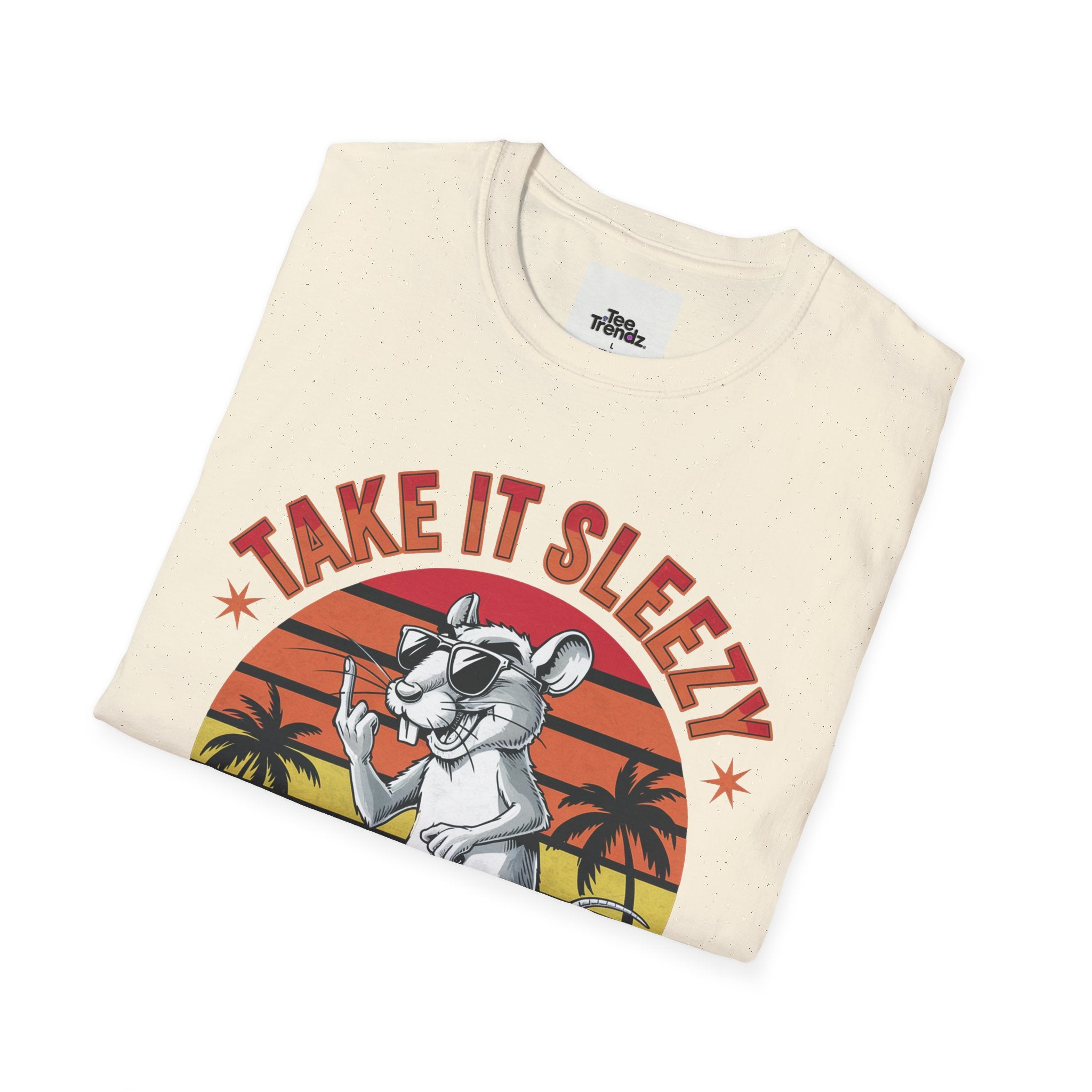 Take It Sleazy Skateboard Rat T-Shirt — Retro Sunset Beach Graphic Tee