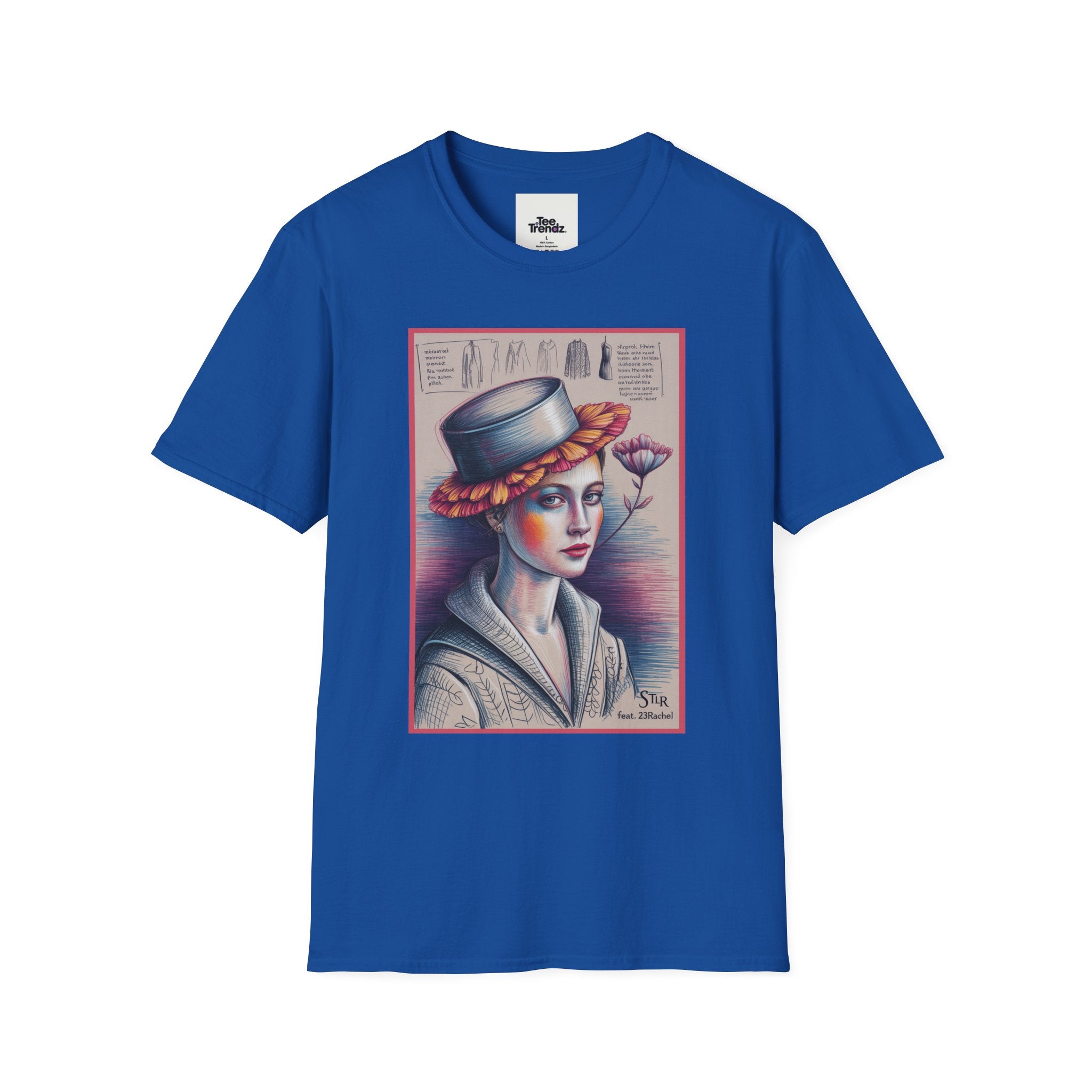 Vintage Portrait T-Shirt — Floral Hat Illustration
