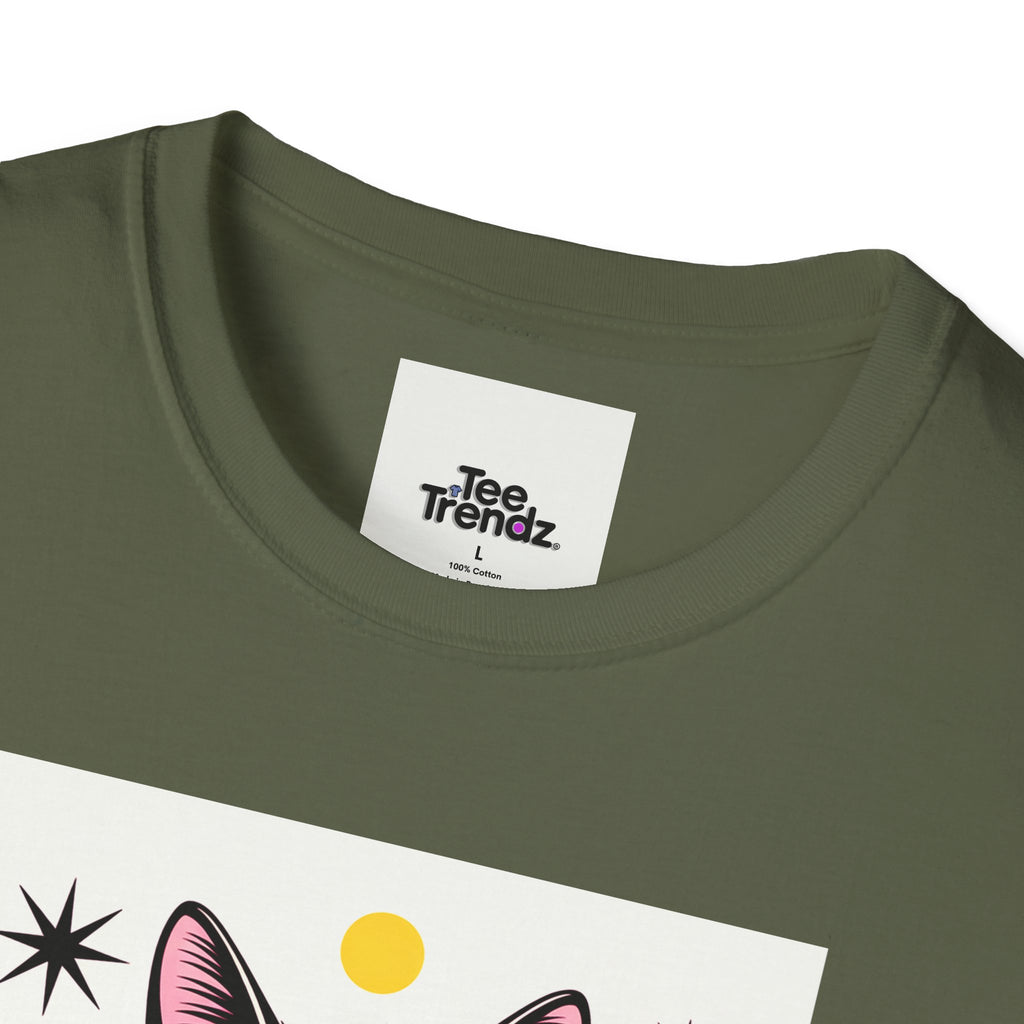 Black Cat Graphic T-Shirt — Retro Sunset Cat Illustration